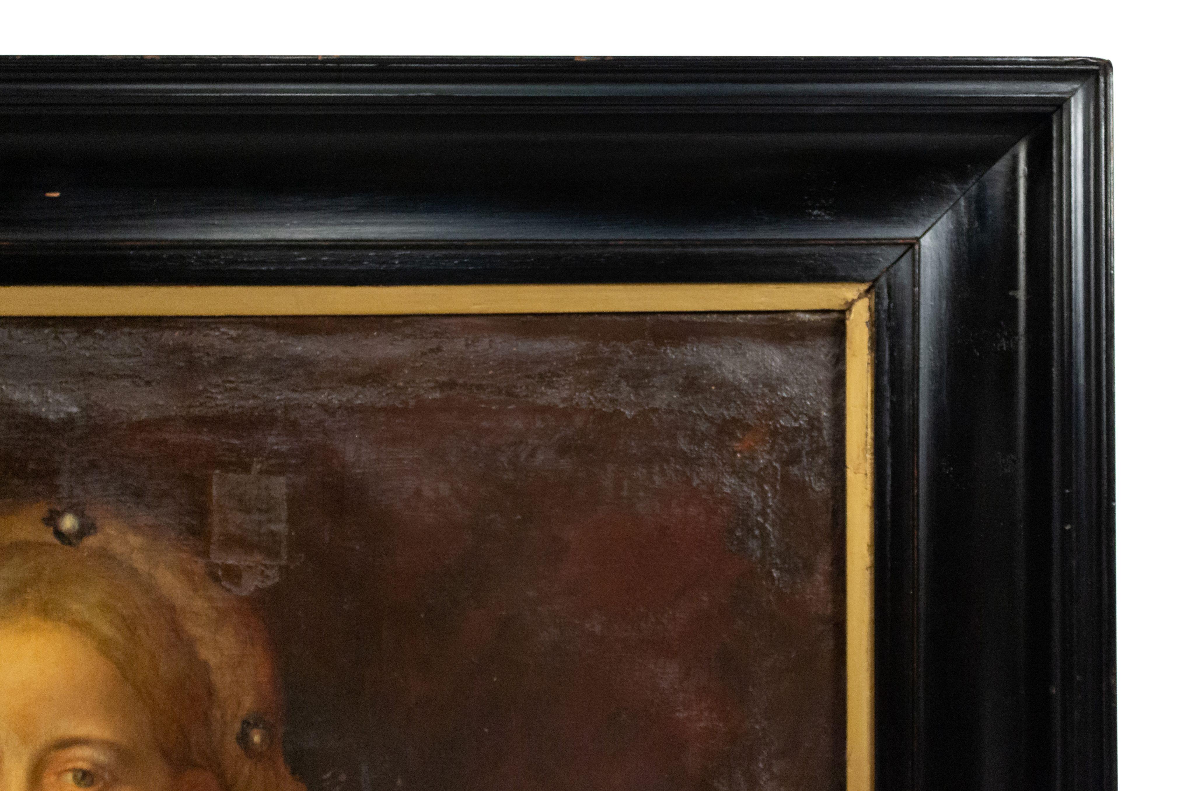 19th Century Oil Portrait of an English Renaissance Lady Framed In Good Condition For Sale In New York, NY