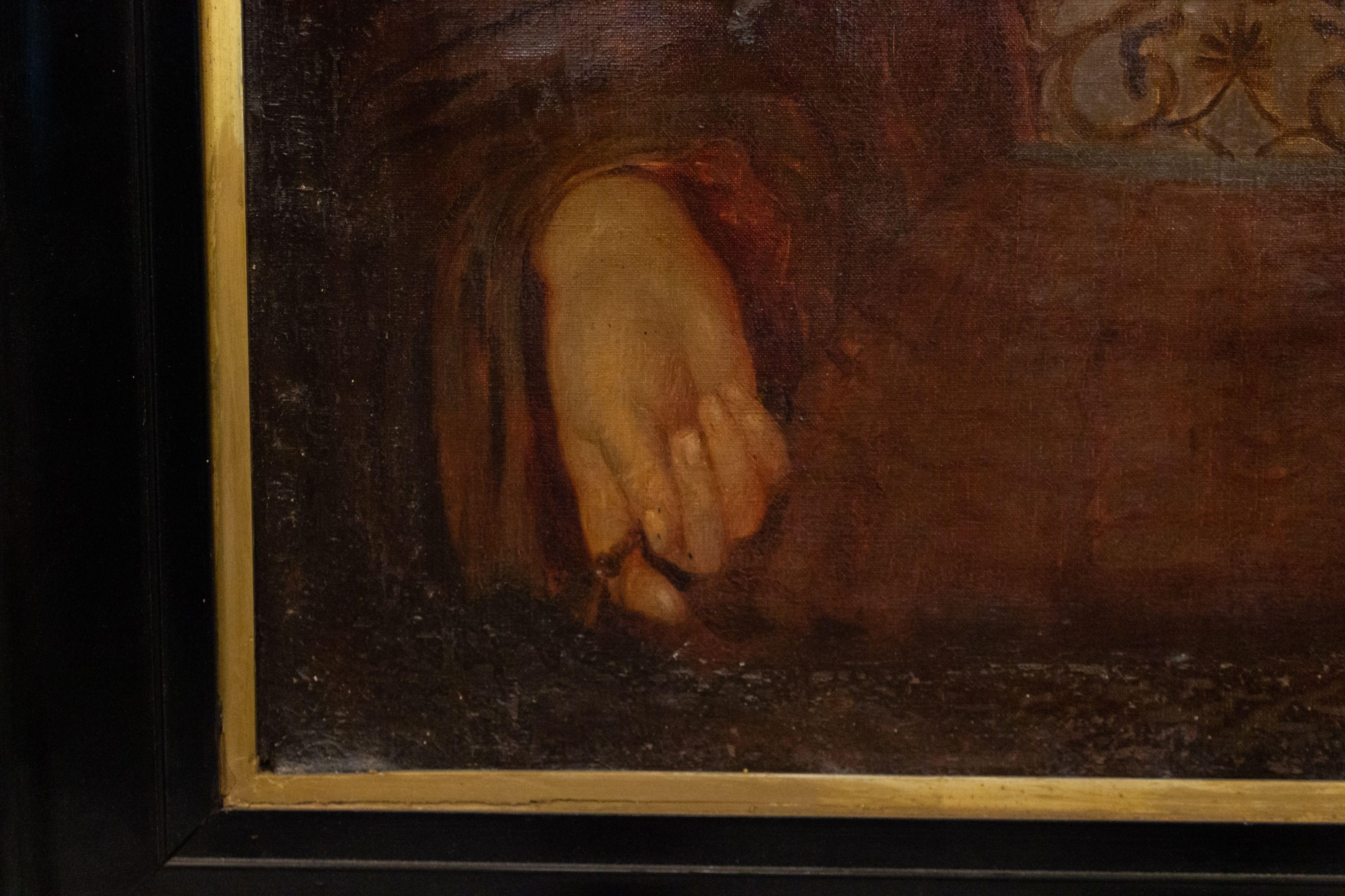 19th Century Oil Portrait of an English Renaissance Lady Framed In Good Condition For Sale In Queens, NY