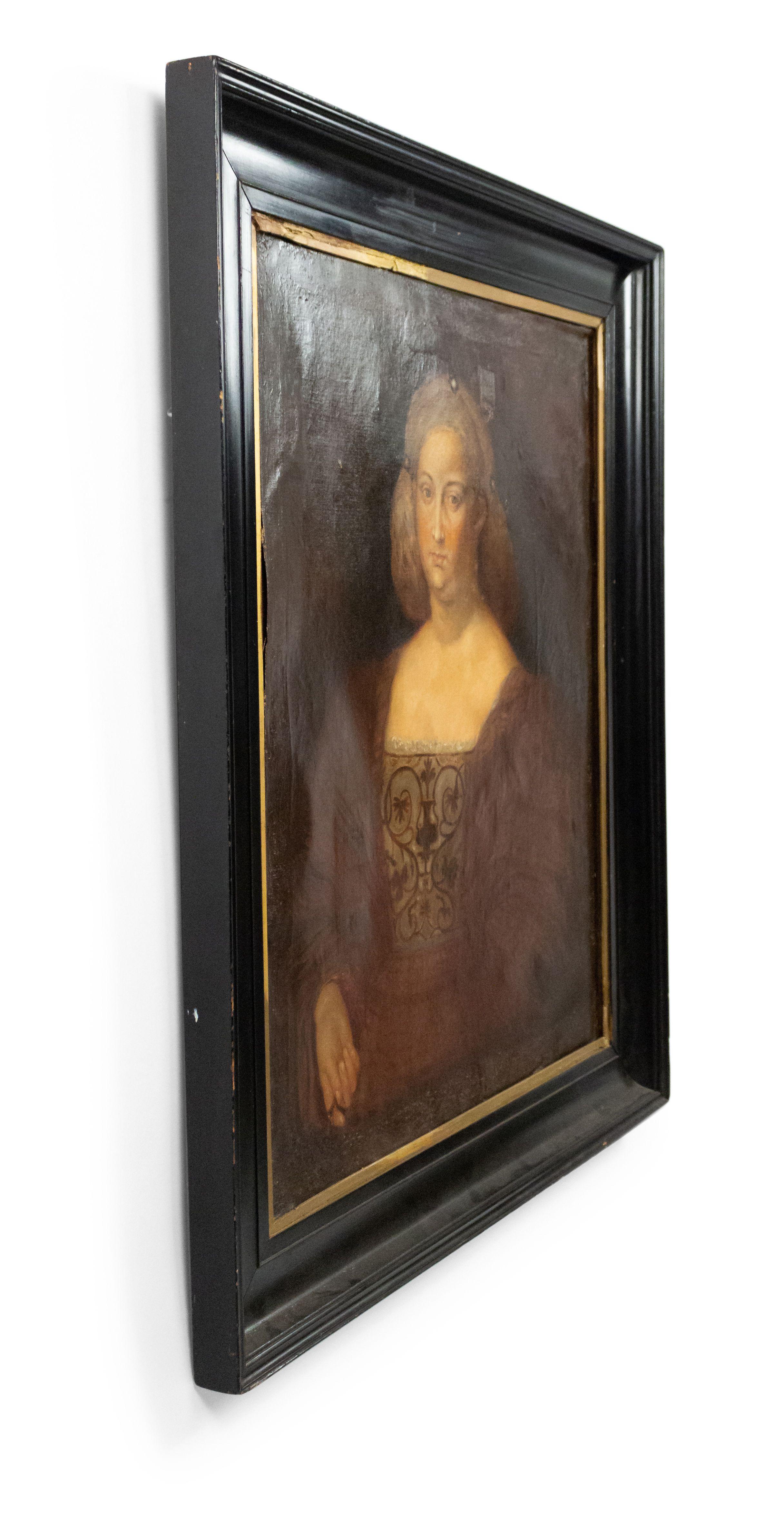 Paint 19th Century Oil Portrait of an English Renaissance Lady Framed For Sale