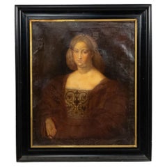19th Century Oil Portrait of an English Renaissance Lady Framed