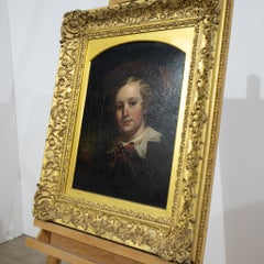 19th Century Oil Portrait of Boy in Gilt Frame