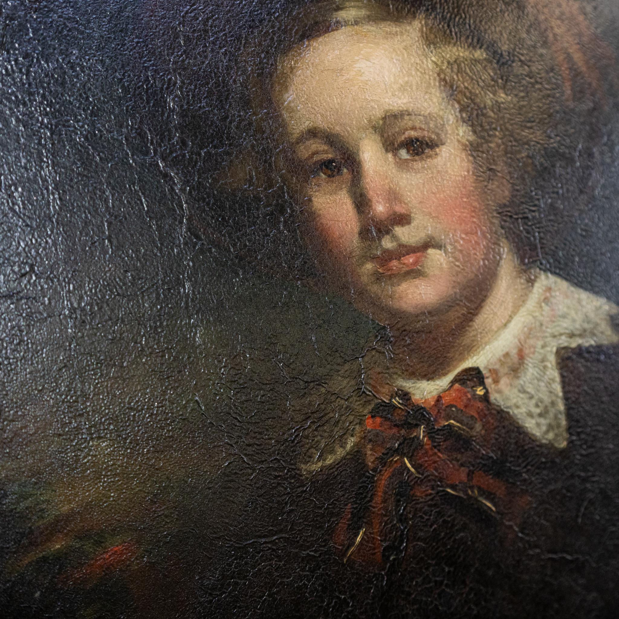 British 19th Century Oil Portrait of Boy in Gilt Frame For Sale