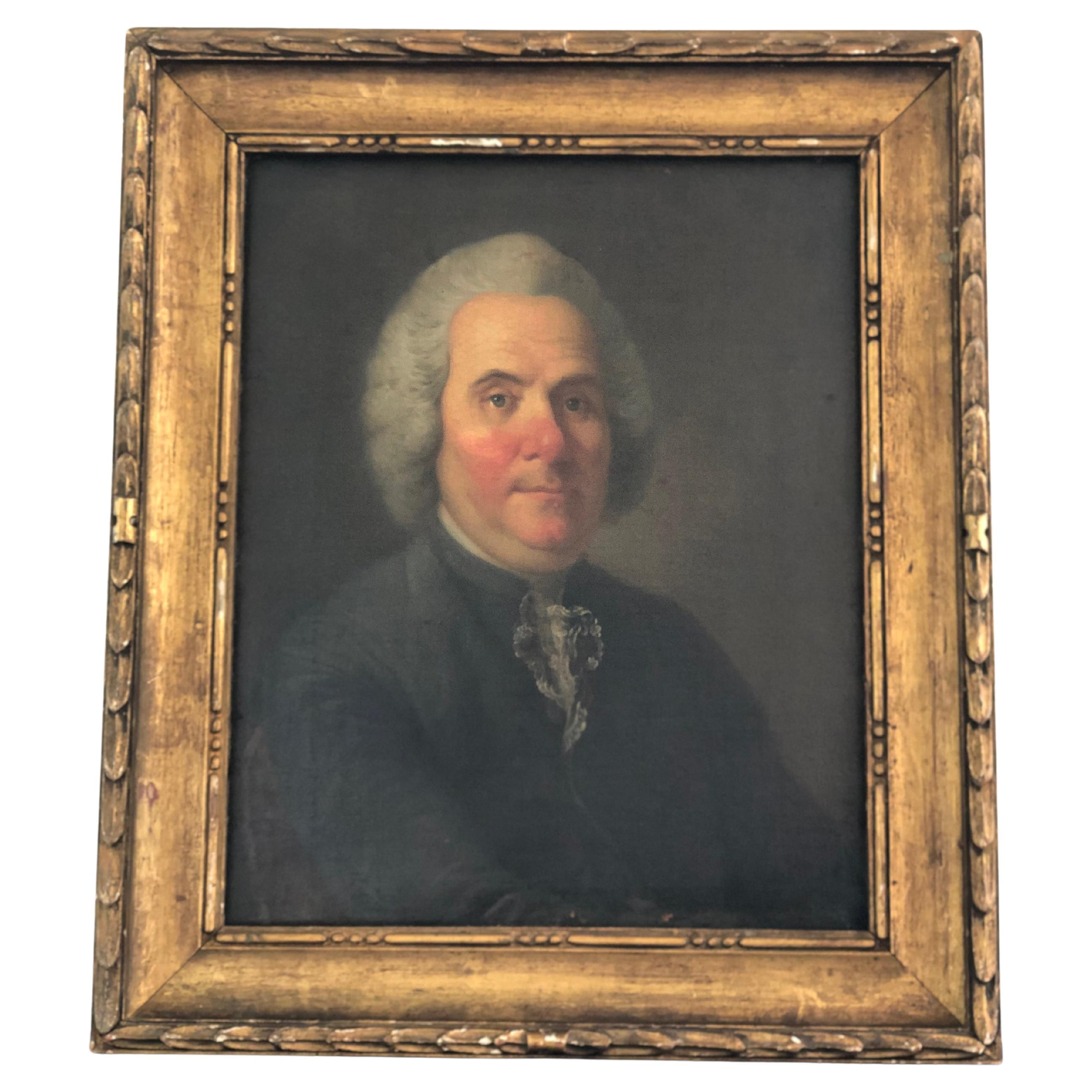 19th Century Oil Portrait Painting of Gentleman with Red Cheeks