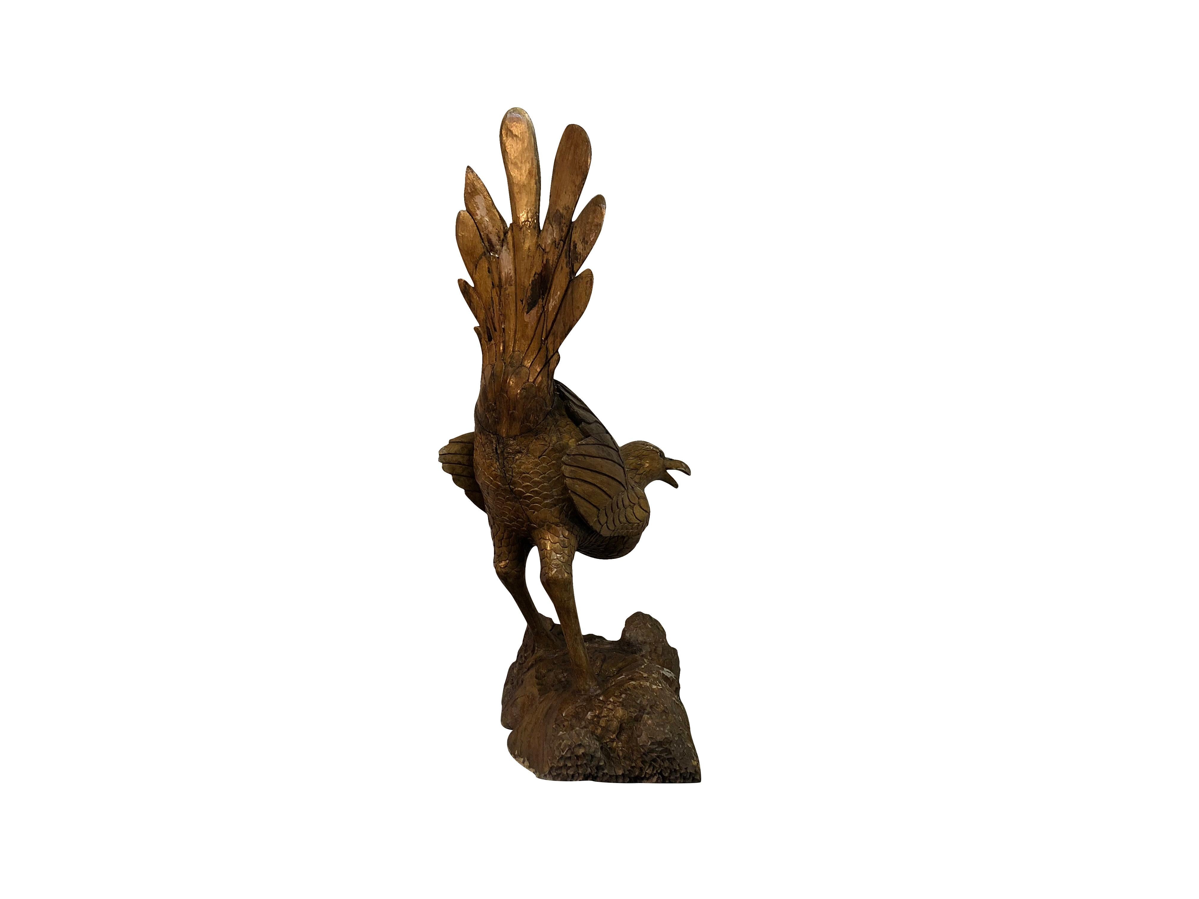 Hand-Carved 19th Century French Cypresswood Bird, Oiseau Mythologique - Antique Table Décor