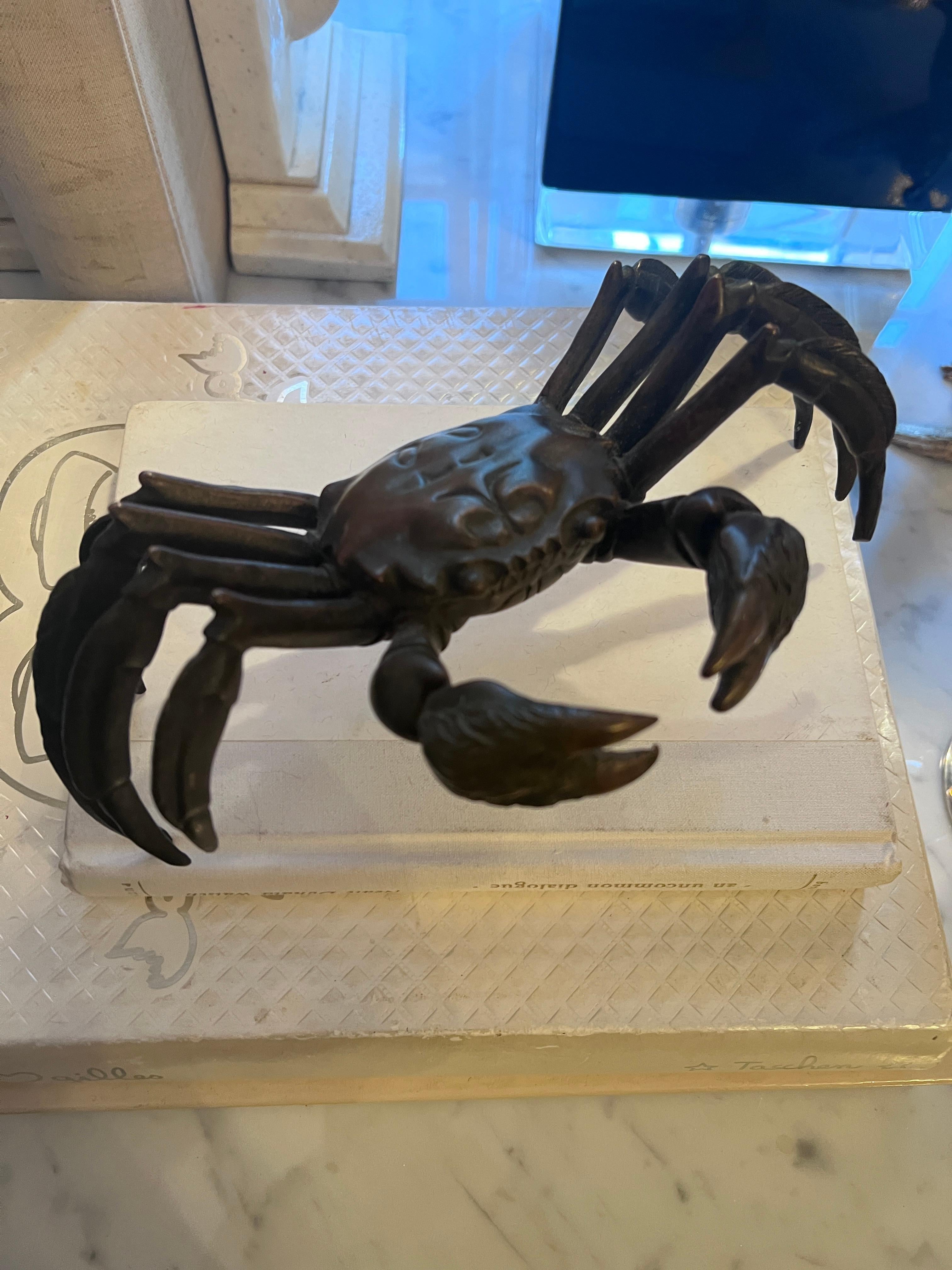 A 19th Century Okimono Bronze Meiji period Japanese Crab.

The crab is of good weight and could be a decorative object or a paperweight.   The sculpture is very detailed, down to the intricate 'fuzz' above the claws... a wonderful piece.  Could be