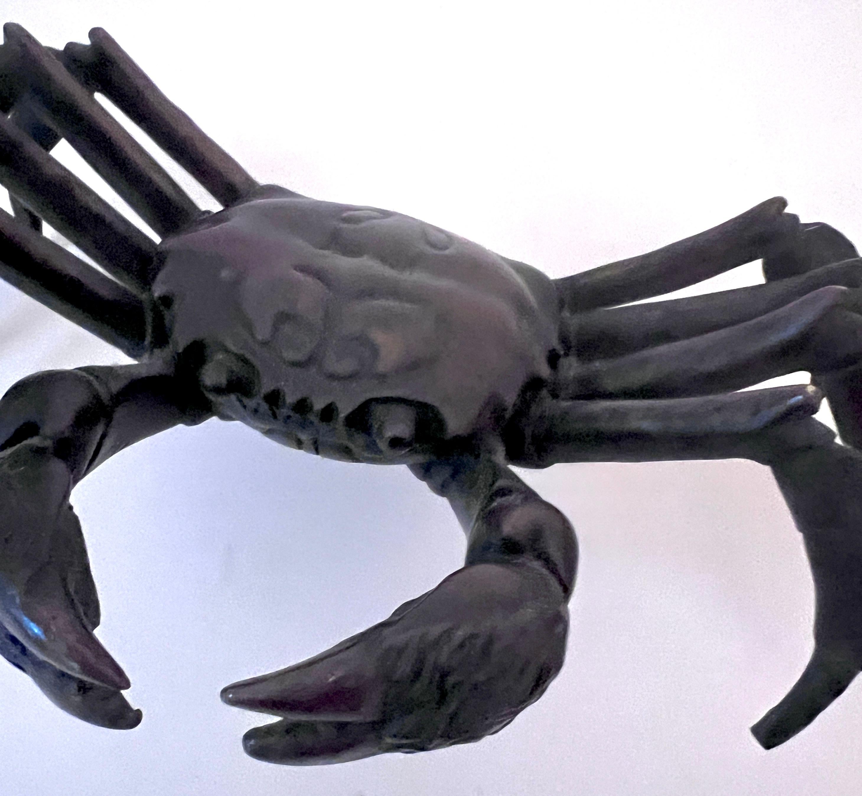 19th Century Okimono Bronze Japanese Crab Sculpture Paperweight In Good Condition For Sale In Los Angeles, CA