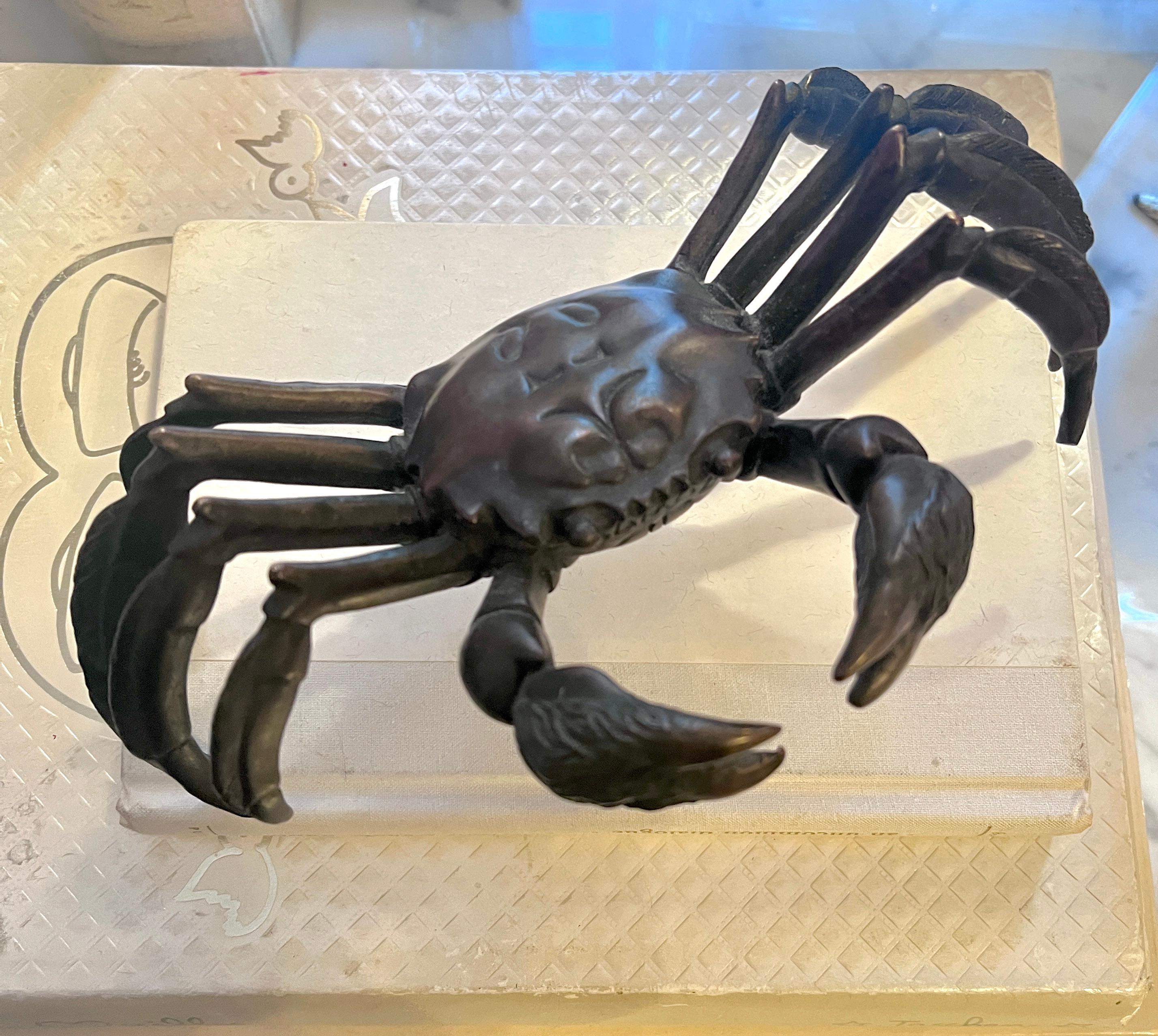 19th Century Okimono Bronze Japanese Crab Sculpture Paperweight For Sale 2