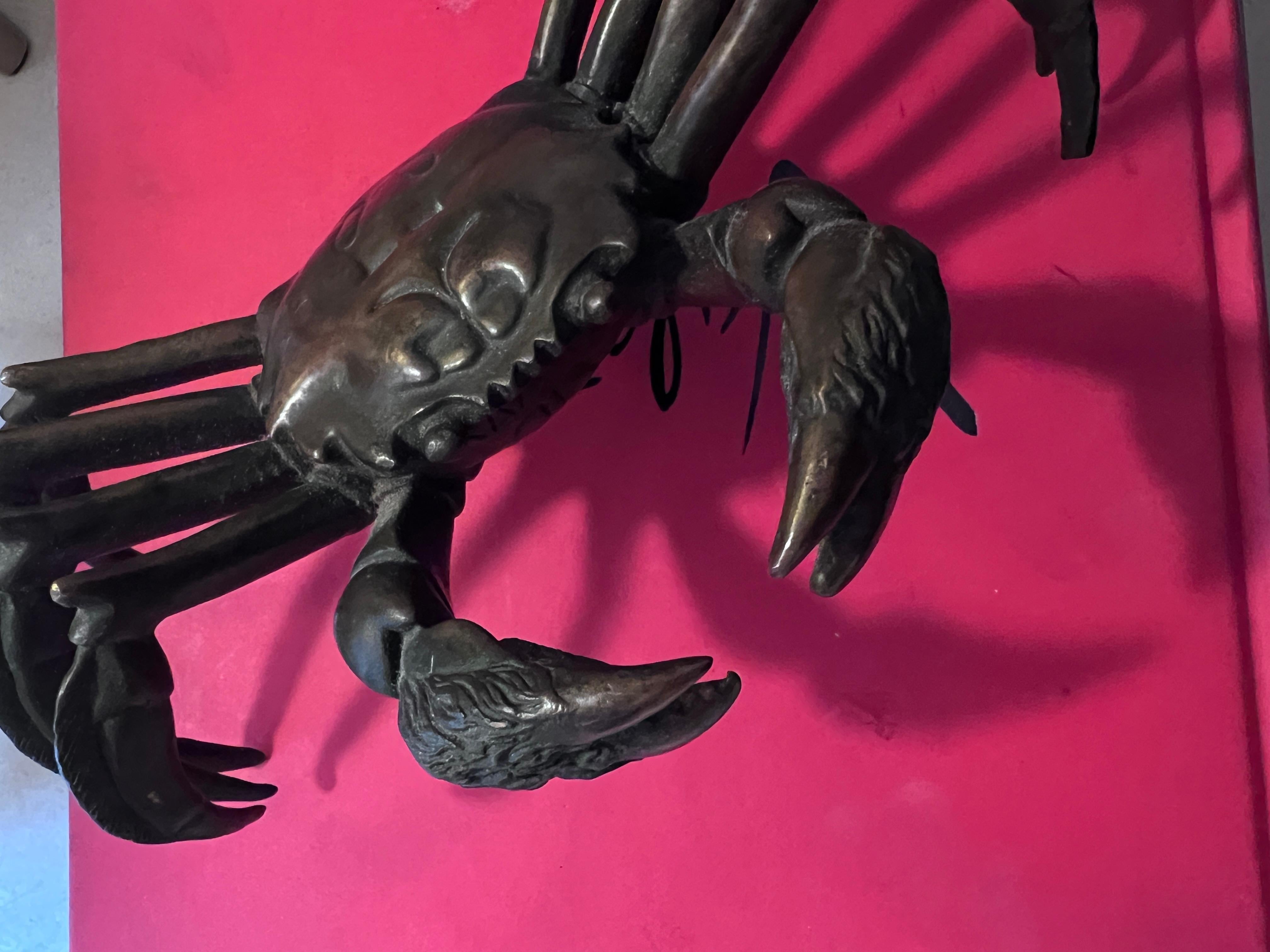 19th Century Okimono Bronze Japanese Crab Sculpture Paperweight For Sale 3