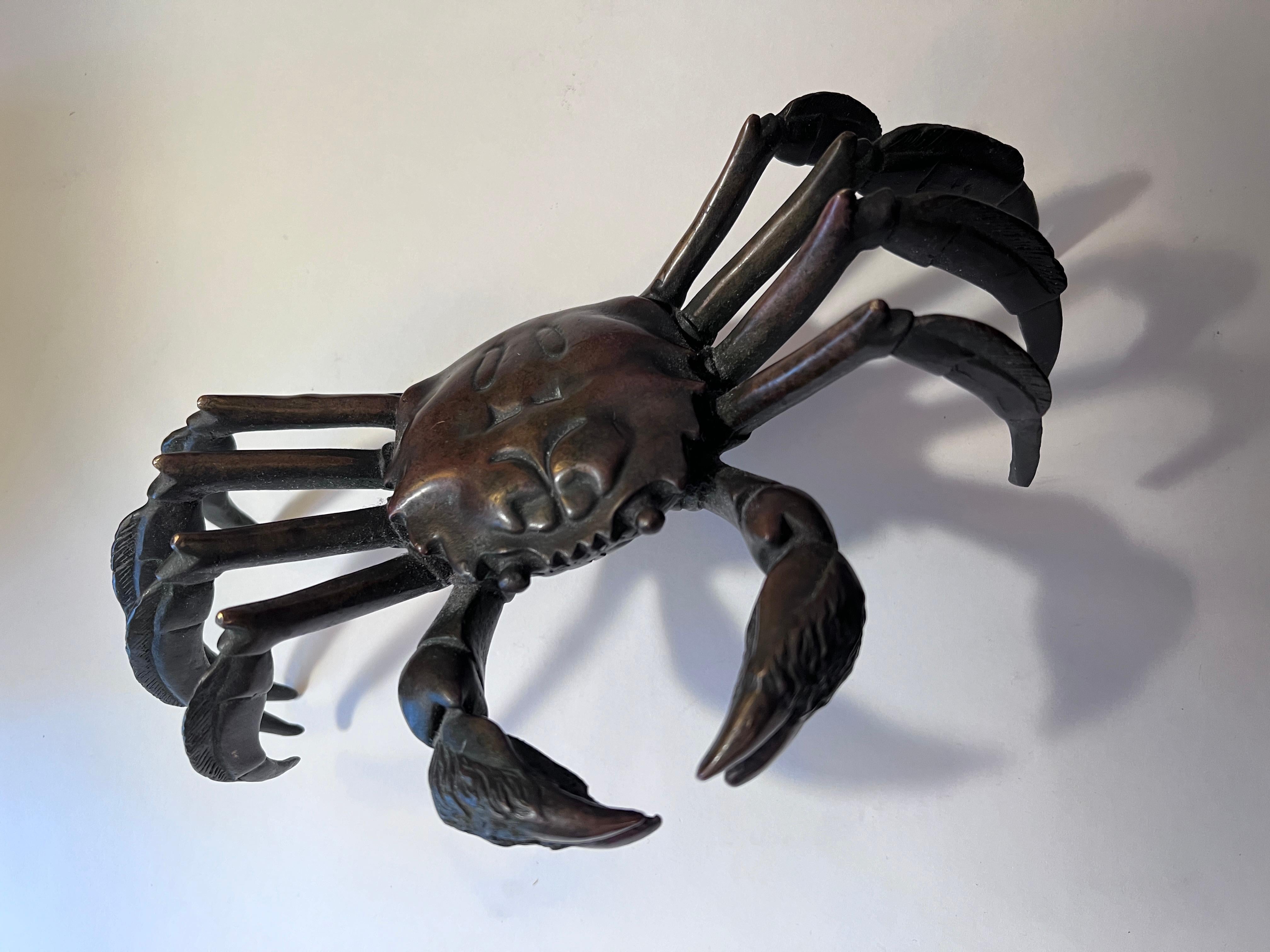 19th Century Okimono Bronze Japanese Crab Sculpture Paperweight For Sale 4