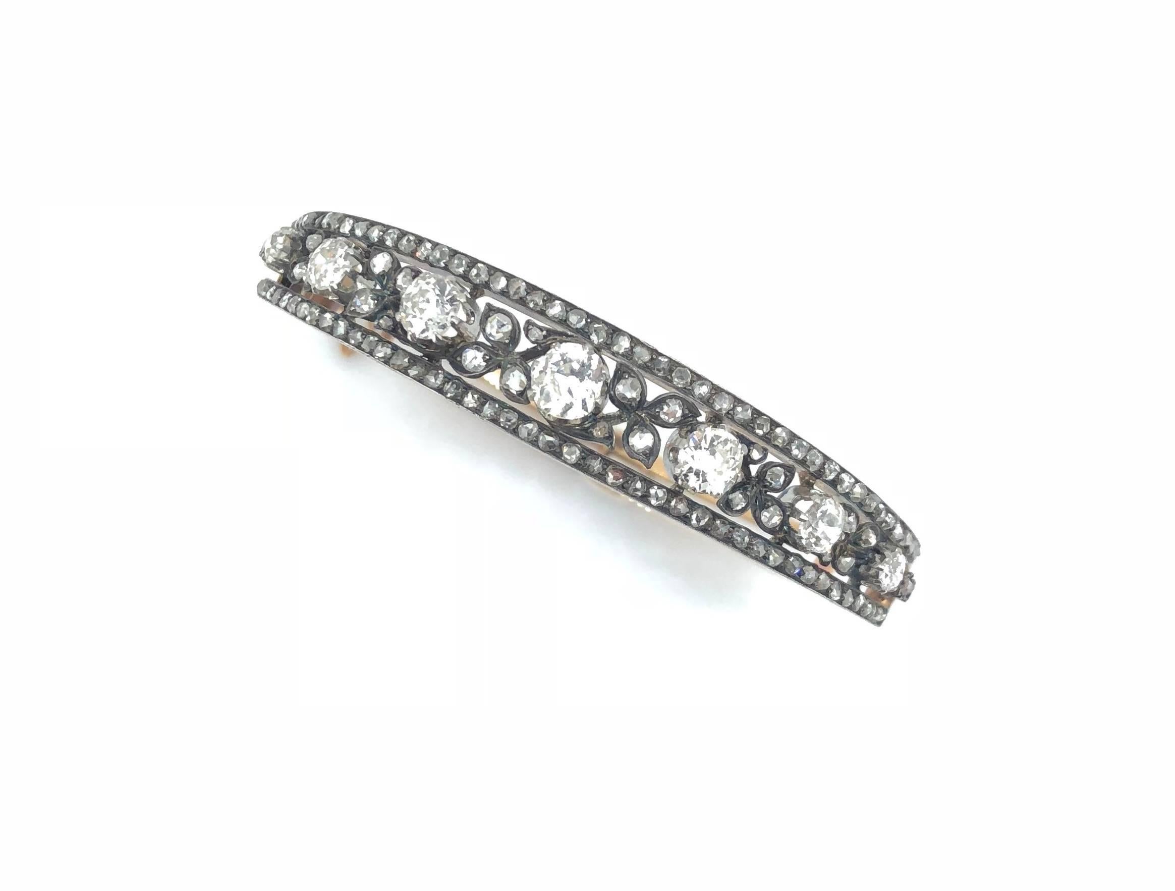 Victorian 19th Century Old and Rose Cut Diamond Bangle Bracelet For Sale