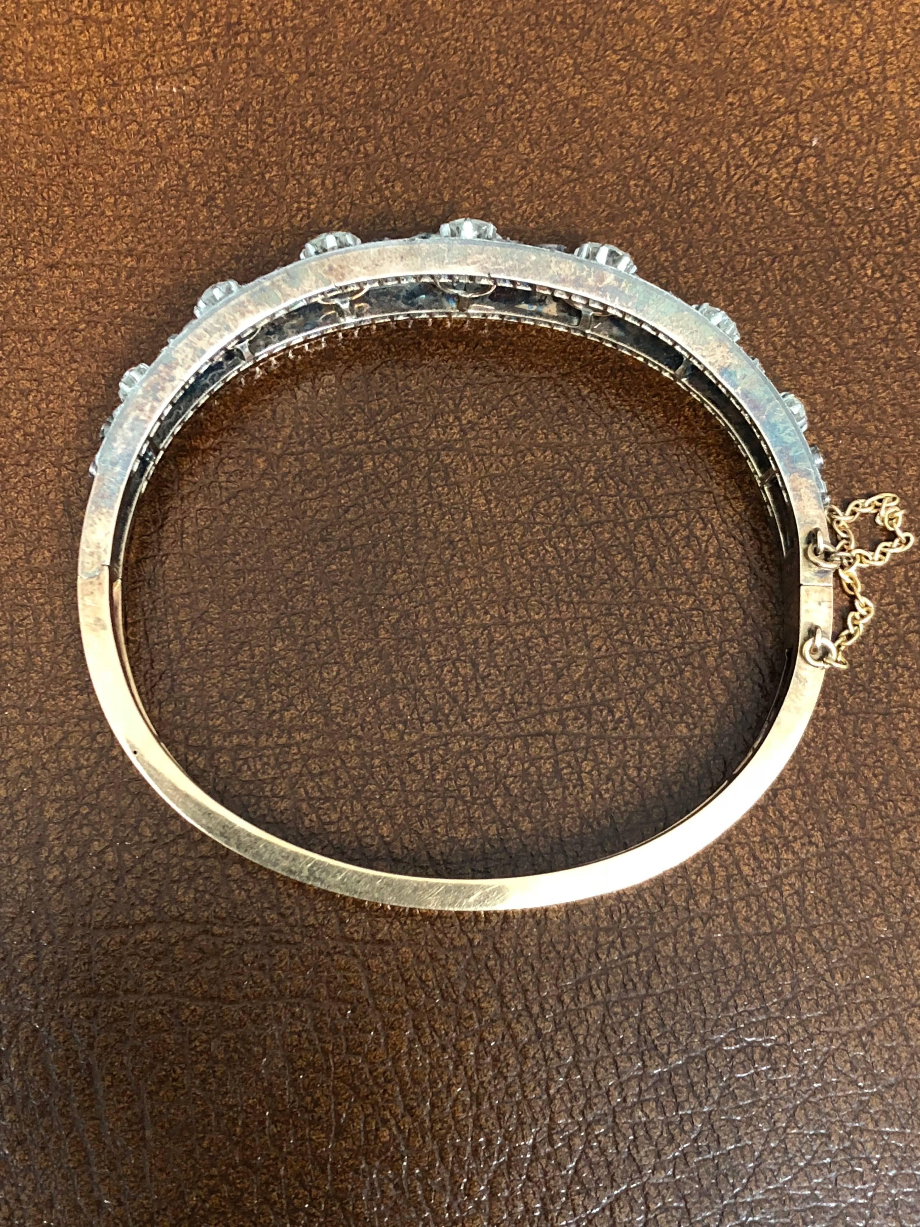19th Century Old and Rose Cut Diamond Bangle Bracelet For Sale 1