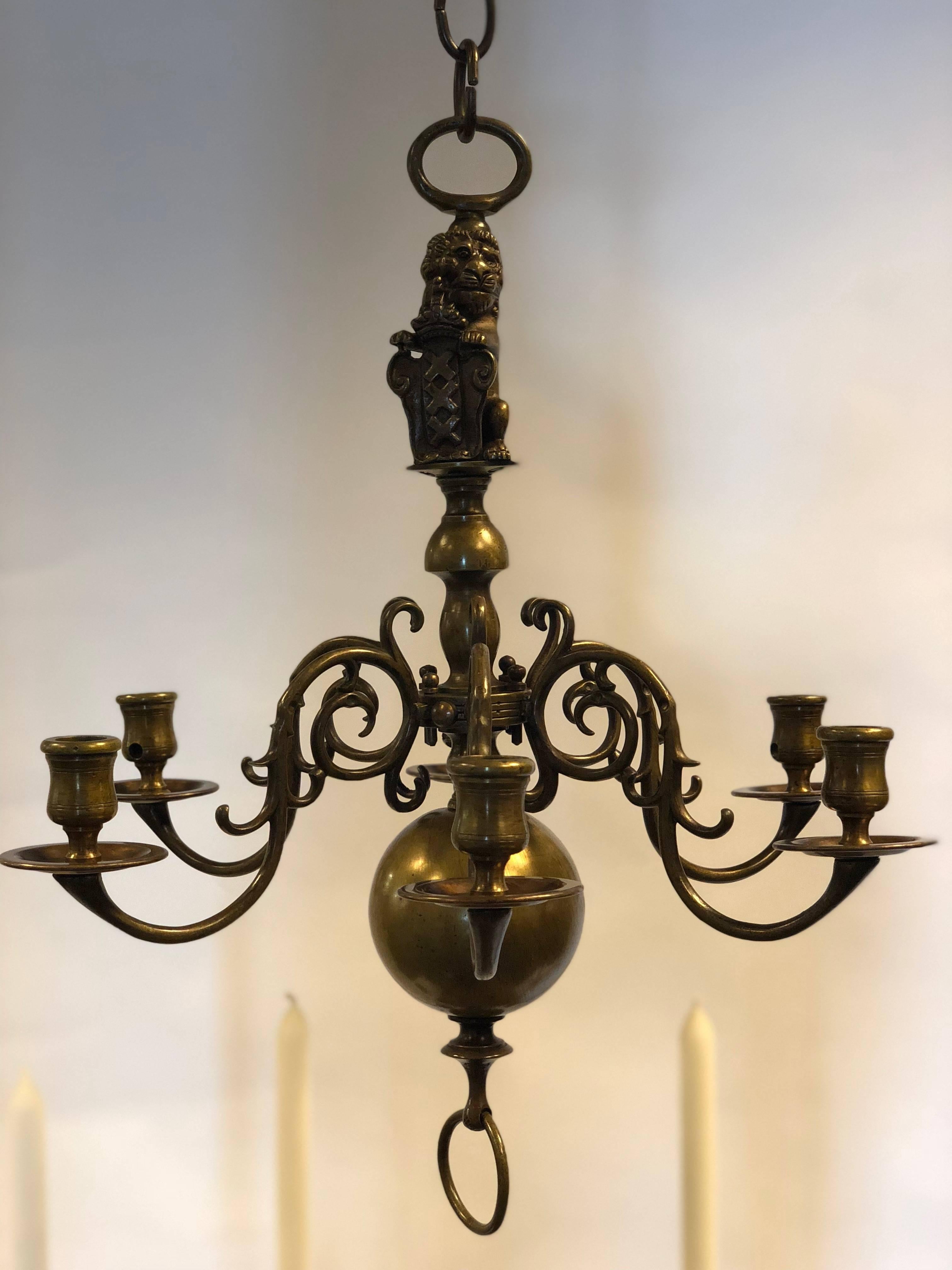 19th Century Old Dutch Chandelier with Matching Two-Light Candleholder In Good Condition For Sale In Heemskerk, Noord Holland