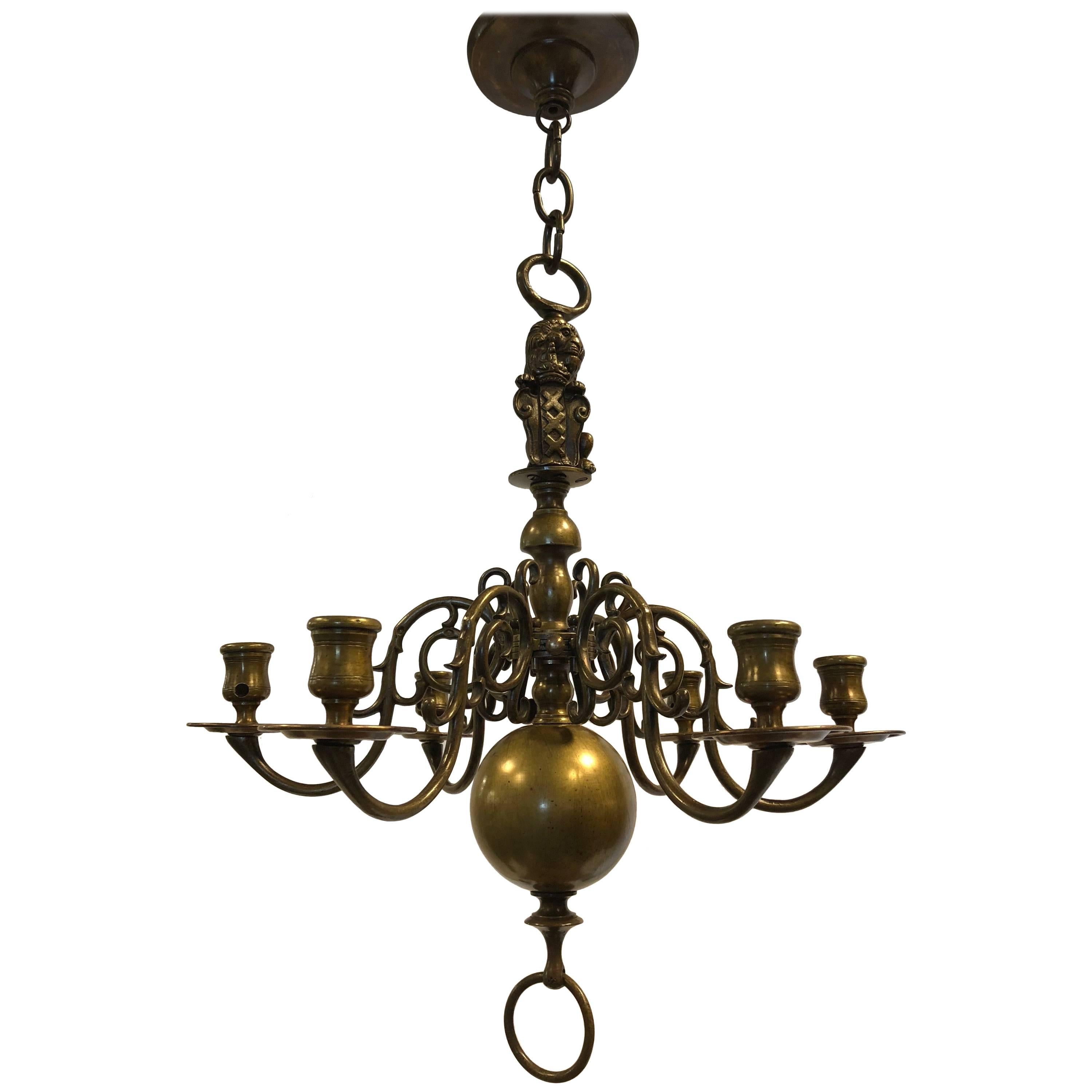 19th Century Old Dutch Chandelier with Matching Two-Light Candleholder For Sale