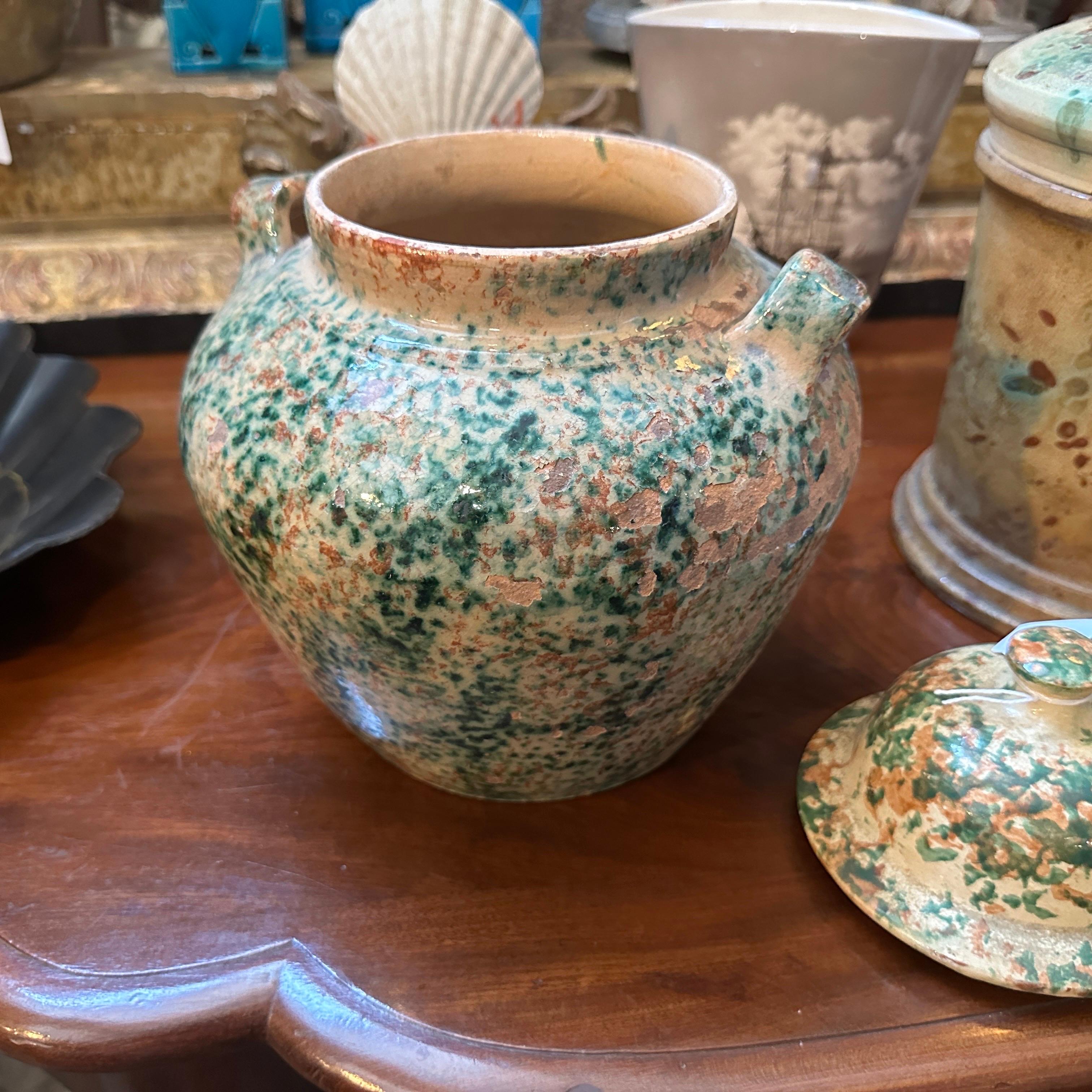 Antico contenitore per sale siciliano in ceramica dipinta a mano del XIX secolo in vendita 2