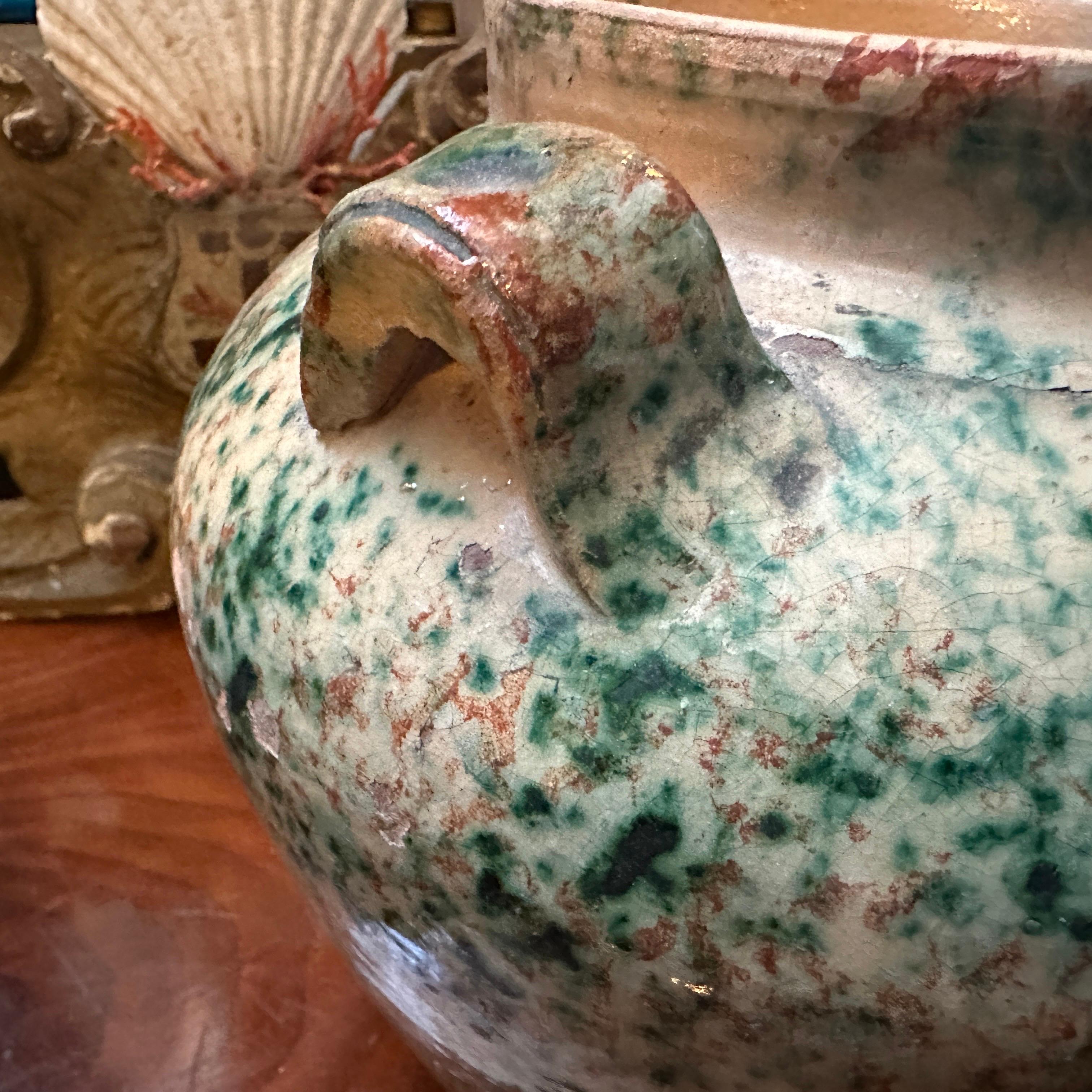 Antico contenitore per sale siciliano in ceramica dipinta a mano del XIX secolo in vendita 4