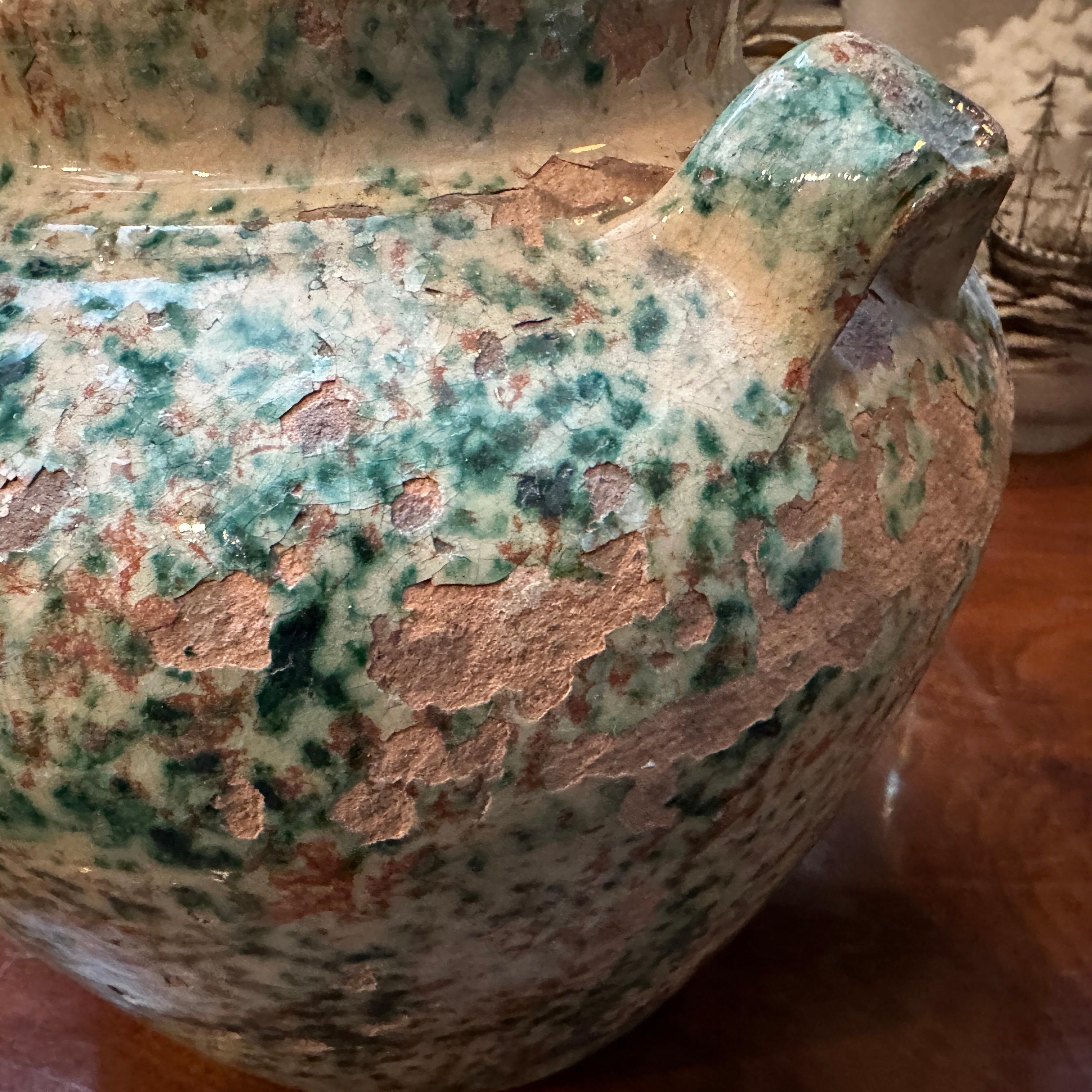 XX secolo Antico contenitore per sale siciliano in ceramica dipinta a mano del XIX secolo in vendita