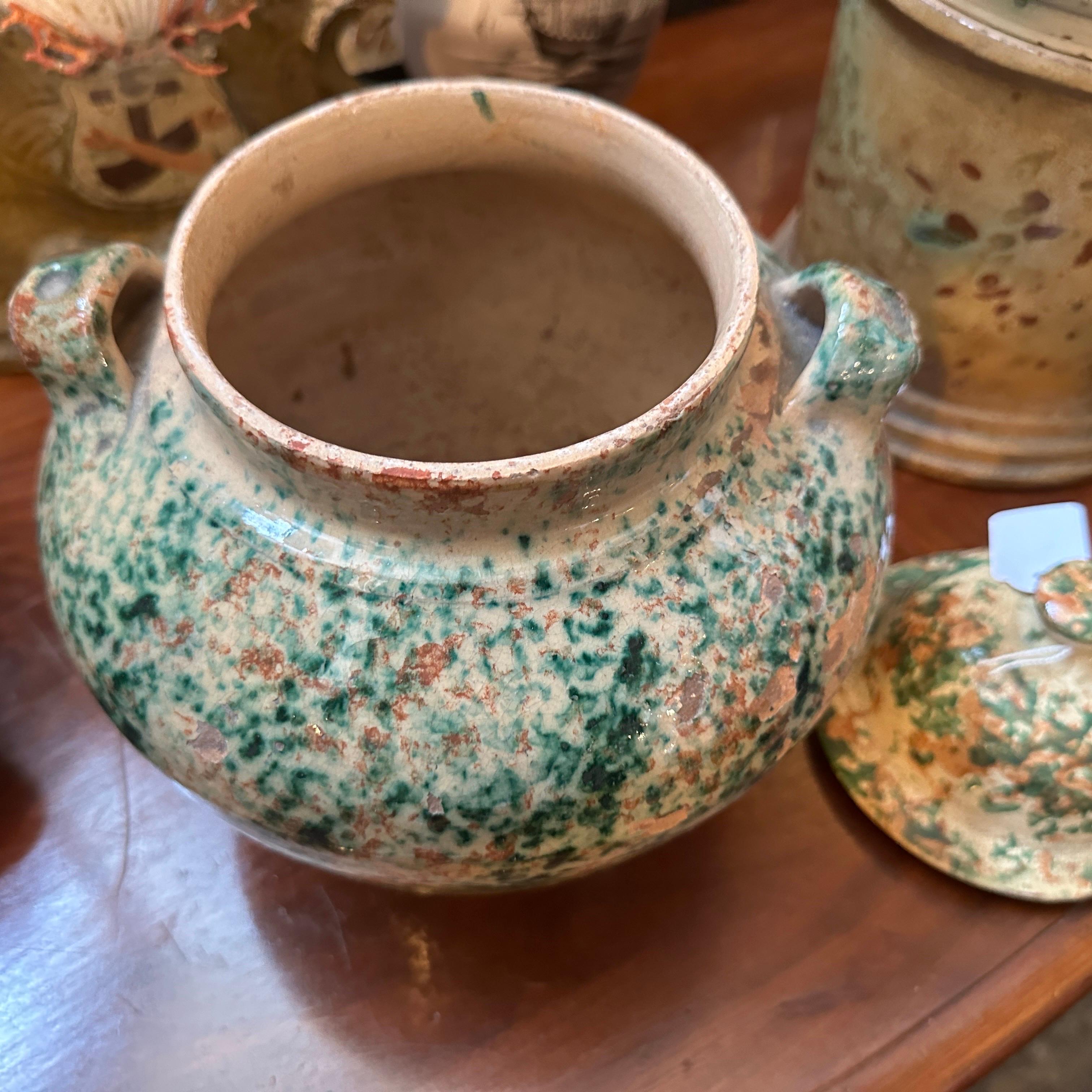 Ceramica Antico contenitore per sale siciliano in ceramica dipinta a mano del XIX secolo in vendita