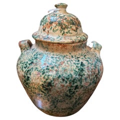 Vintage 19th Century Old Hand-Painted Ceramic Sicilian Salt Container