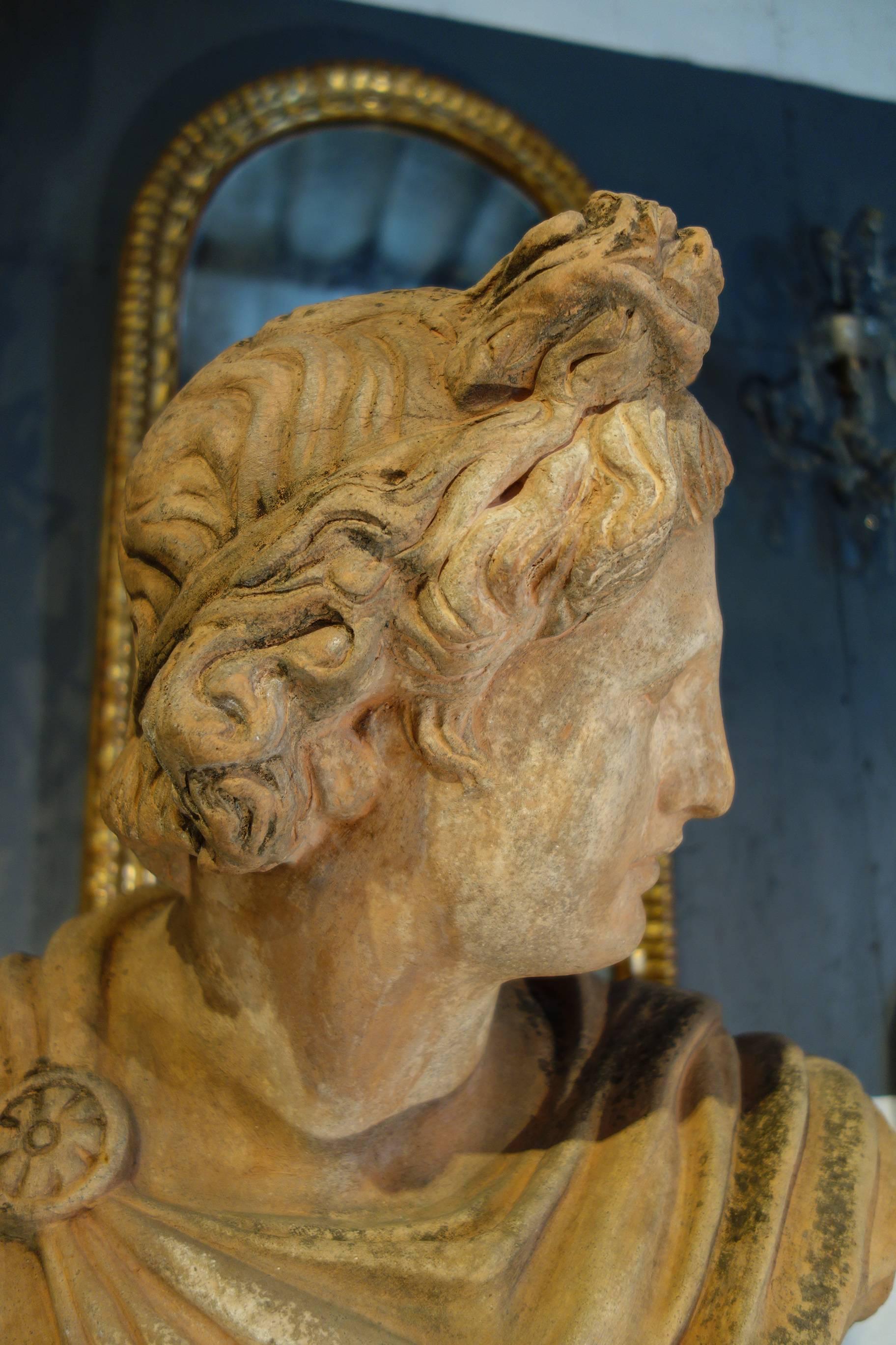 19th Century Renaissance Style Old Impruneta Terracotta Diana Bust from Florence In Good Condition In Encinitas, CA