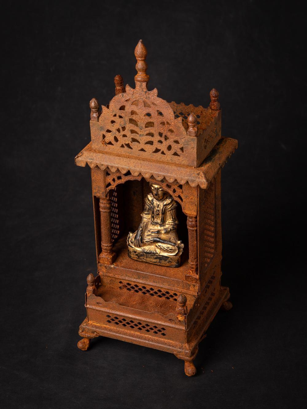 Burmese 19th century Old metal temple with antique wooden Buddha statue For Sale