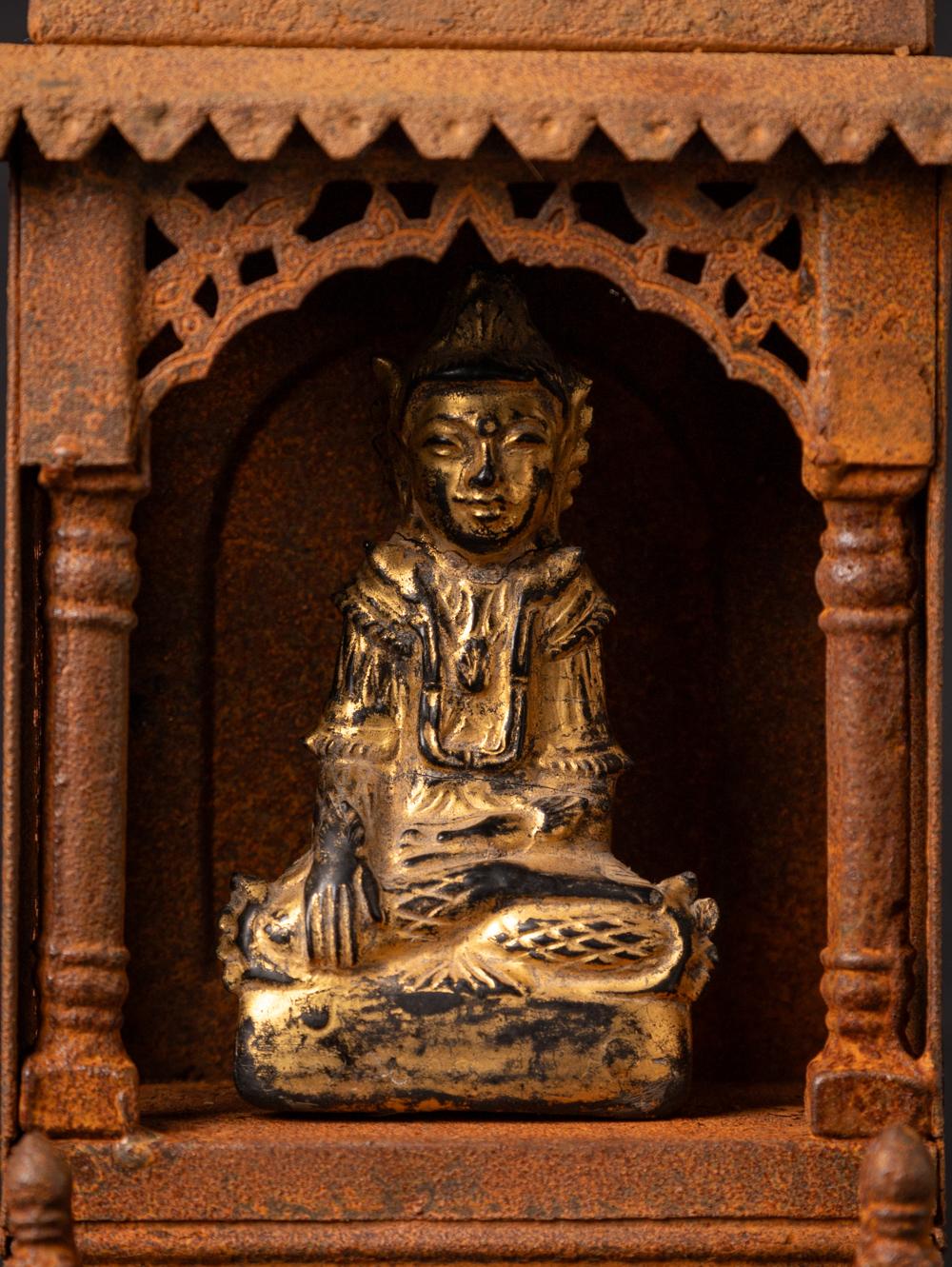 19th Century 19th century Old metal temple with antique wooden Buddha statue For Sale