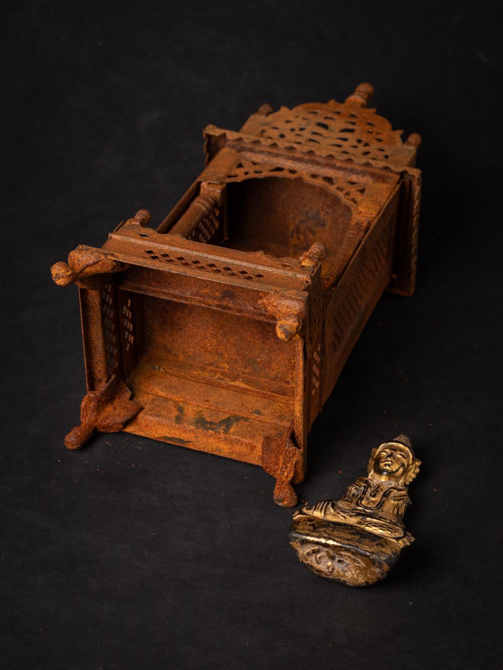 19th century Old metal temple with antique wooden Buddha statue For Sale 2