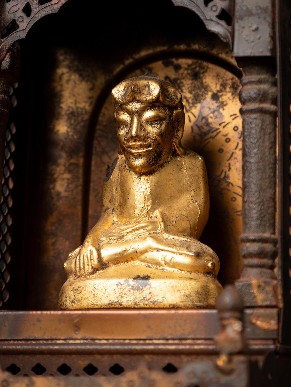 19th Century Old metal temple with antique wooden Buddha statue from Nepal For Sale 10