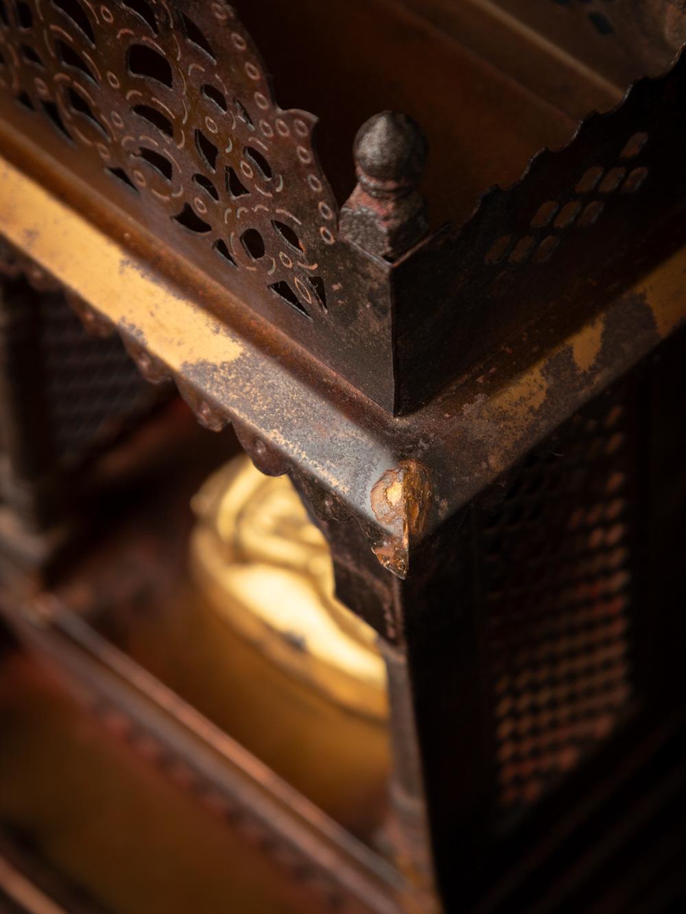 19th Century Old metal temple with antique wooden Buddha statue from Nepal For Sale 12