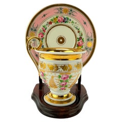 19th Century, Old Paris Gilt Porcelain Floral Cup & Saucer Set