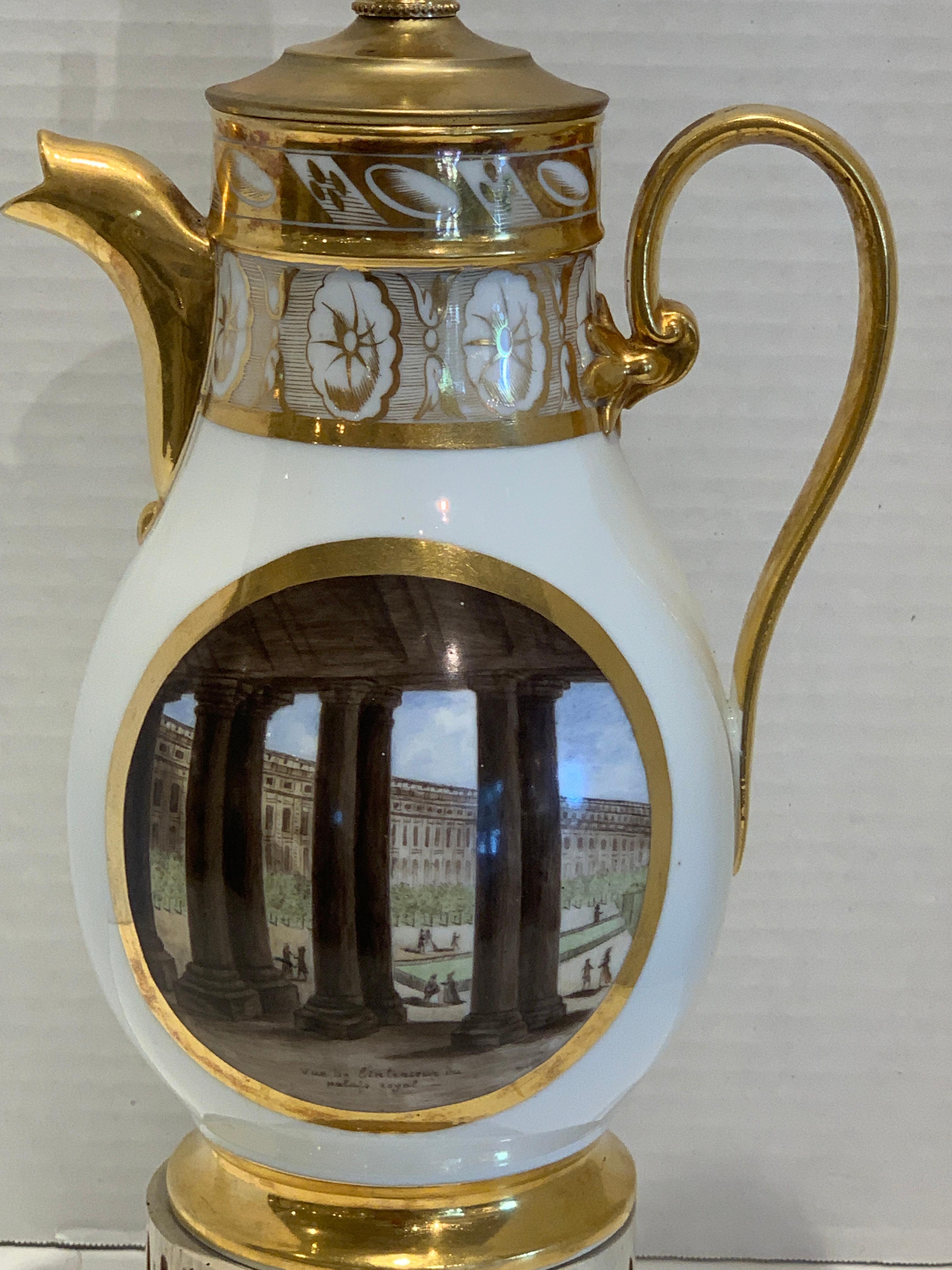 Neoclassical 19th Century Old Paris Topographical Coffee Pot, Now as a Lamp For Sale