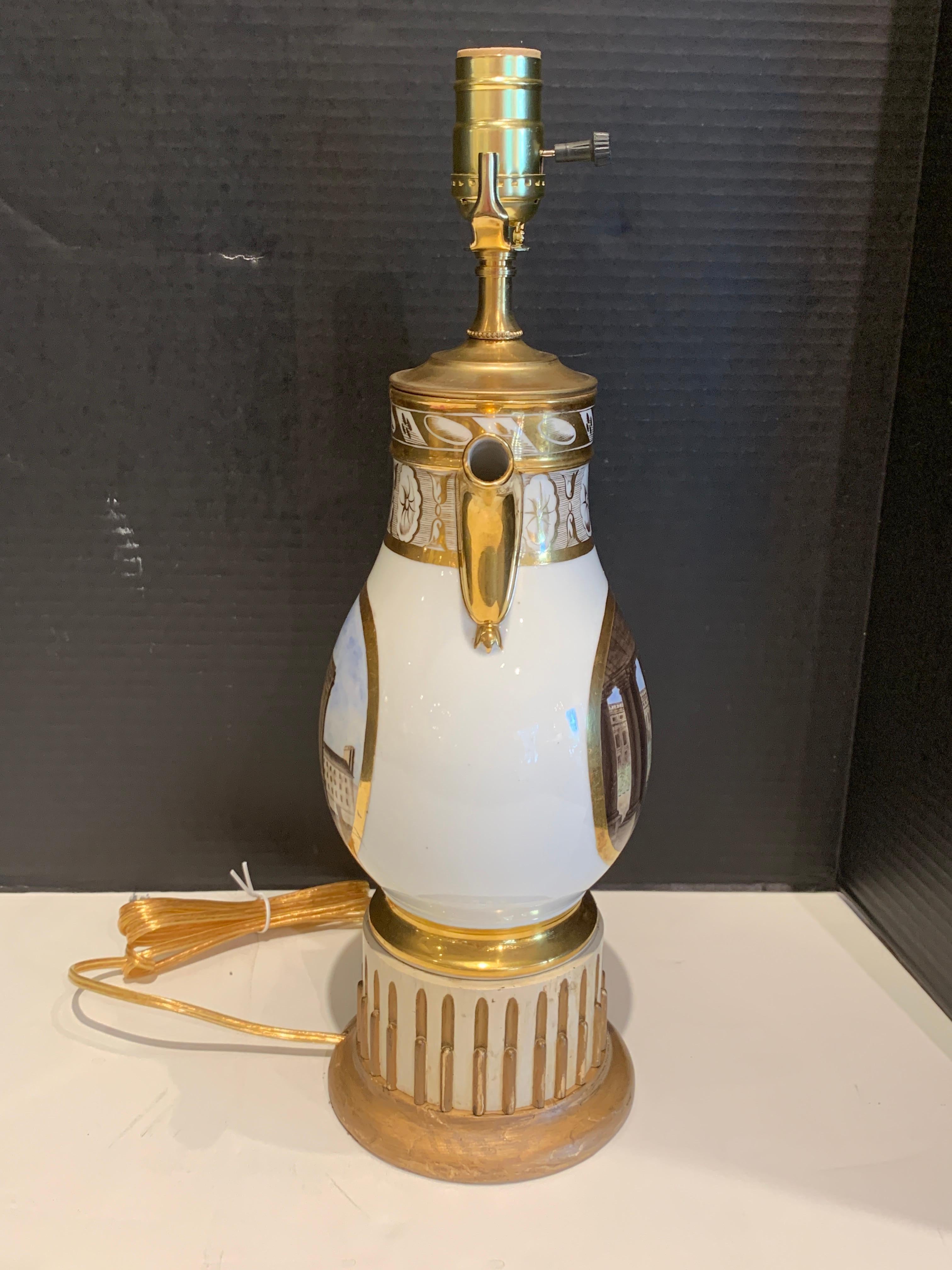 Porcelaine Ancienne cafetière topographique de Paris du 19ème siècle, convertie en lampe en vente