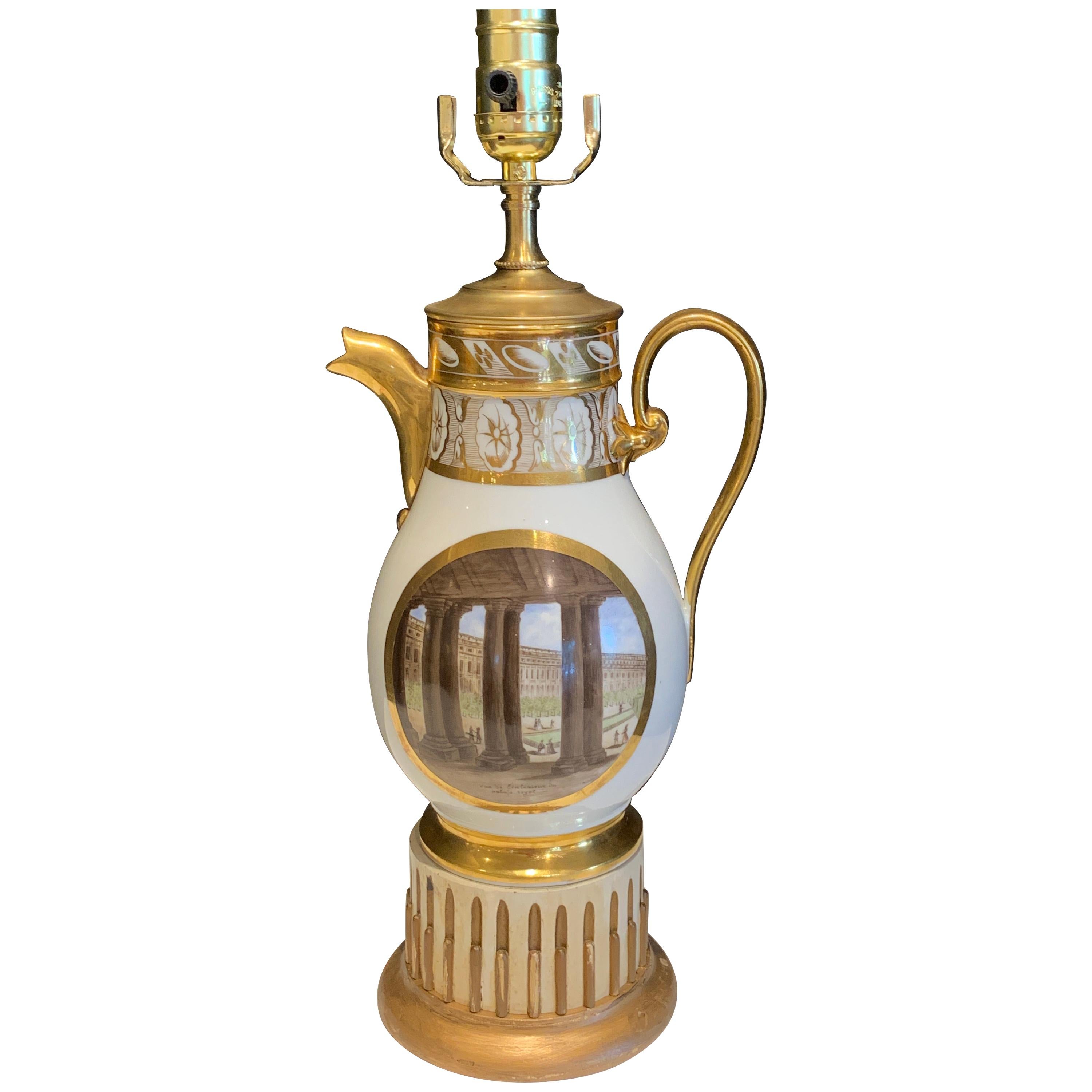 19th Century Old Paris Topographical Coffee Pot, Now as a Lamp For Sale