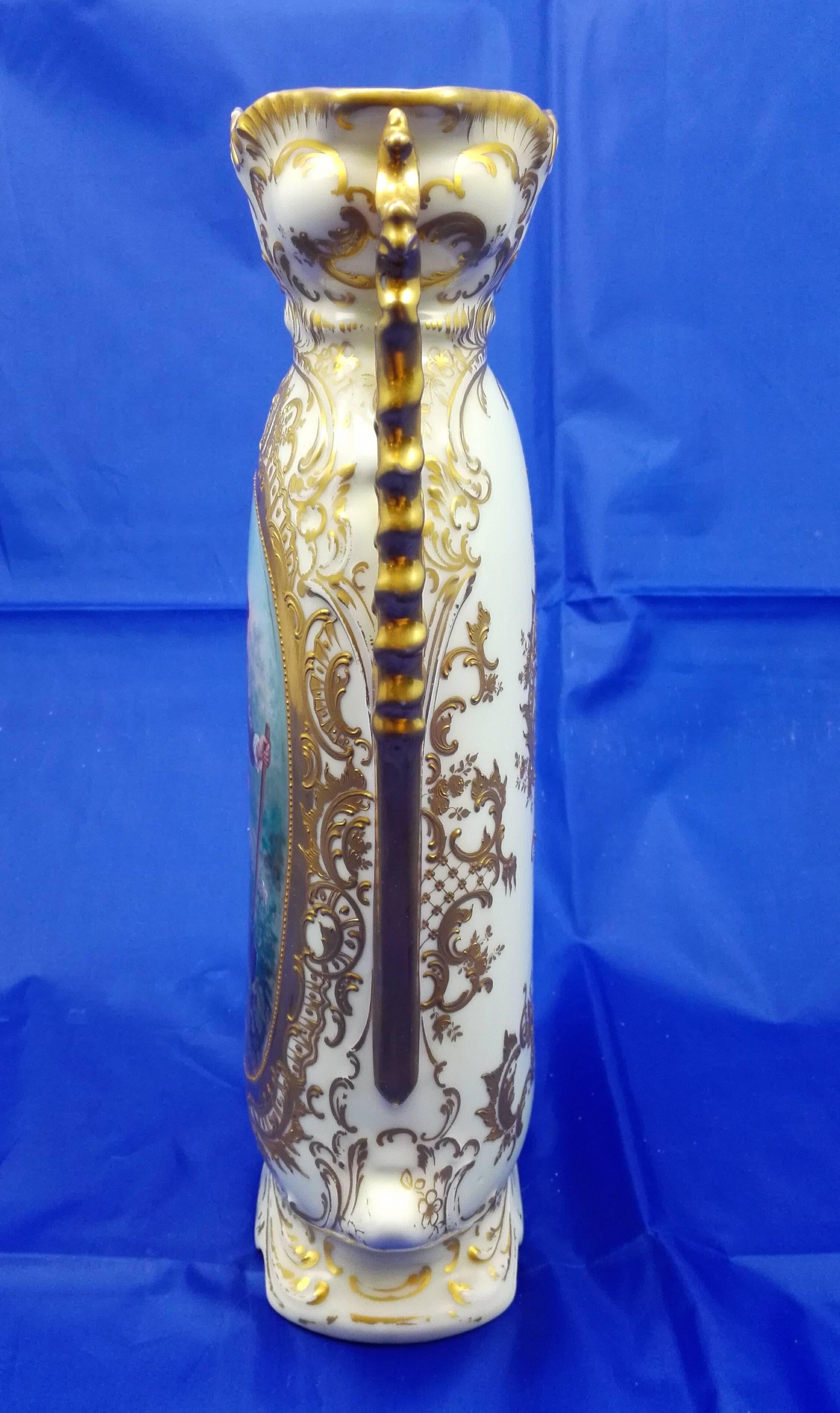 Empire Revival 19th Century Old Vienna Marked Porcelain Vase Figural Hand-Painted and Gilded For Sale