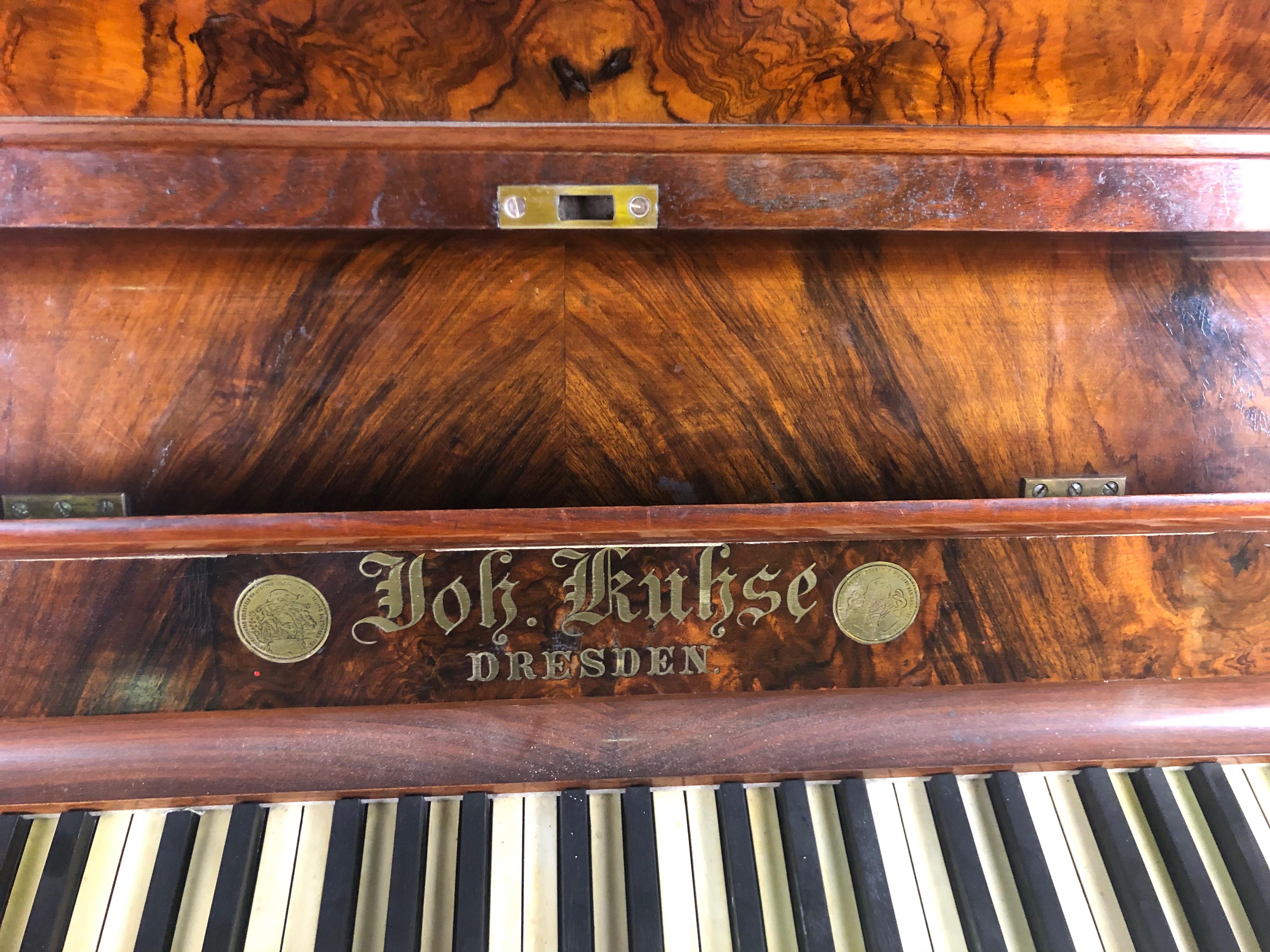 Hand-Crafted 19th Century Old Walnut Burl Wall Piano For Sale