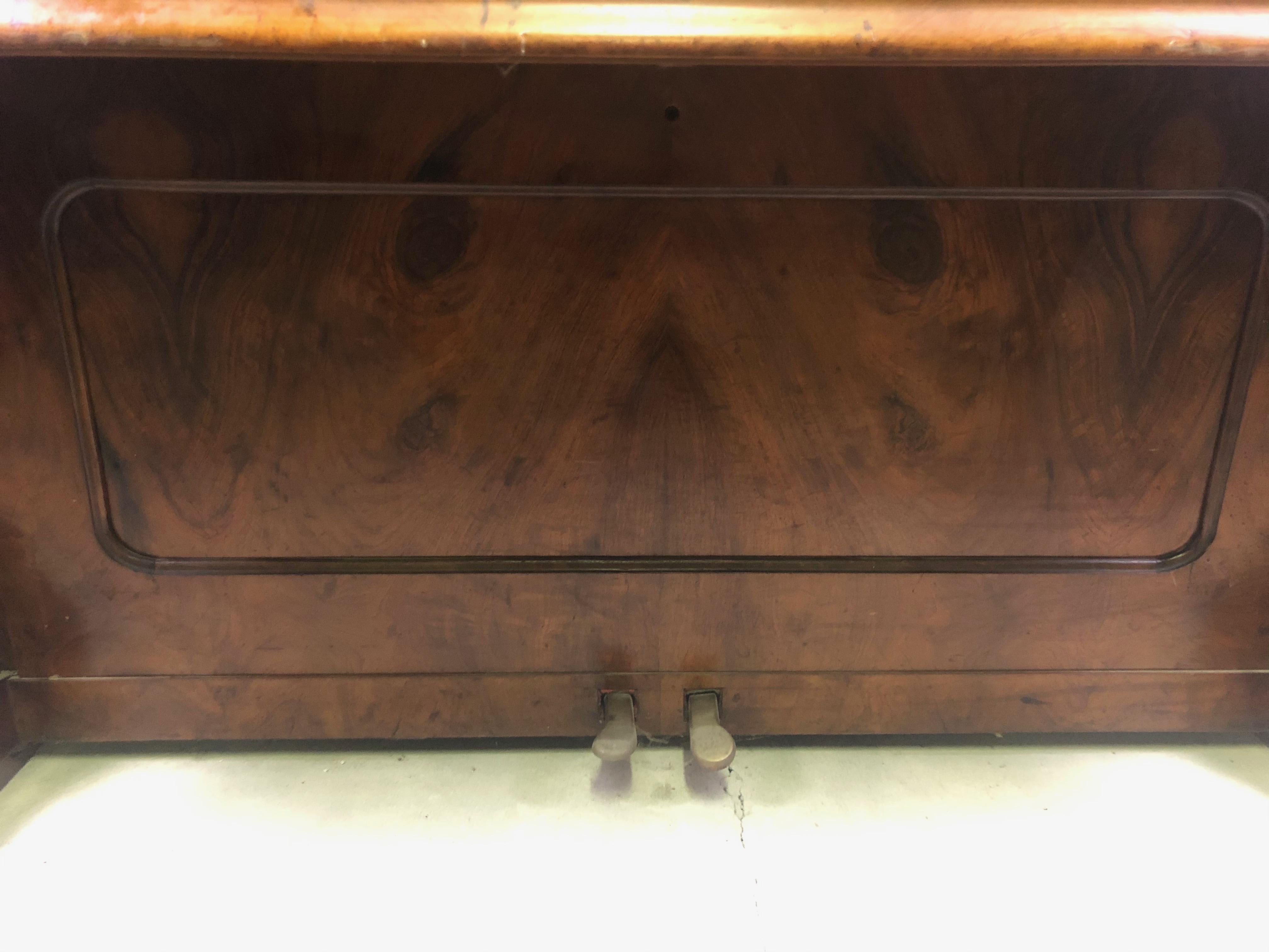 19th Century Old Walnut Burl Wall Piano For Sale 1