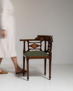 19th Century Olive Victorian Mahogany Corner Armchair with