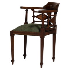 19th Century Olive Victorian Mahogany Corner Armchair with