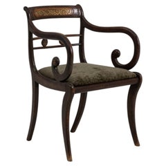 19th Century Olive Wood Regency Sabre-Leg Armchair