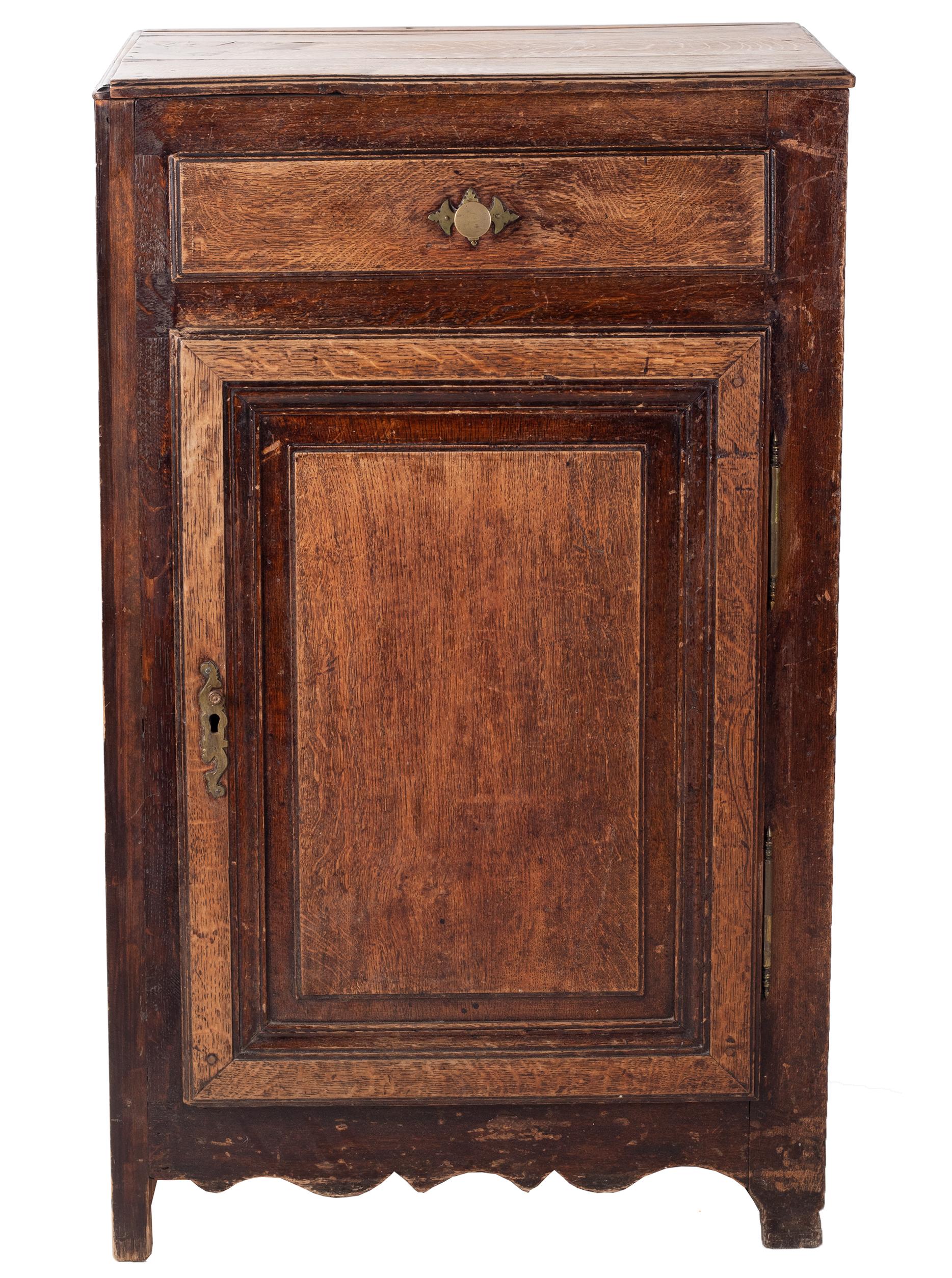 19th century one drawer and one door French cabinet.