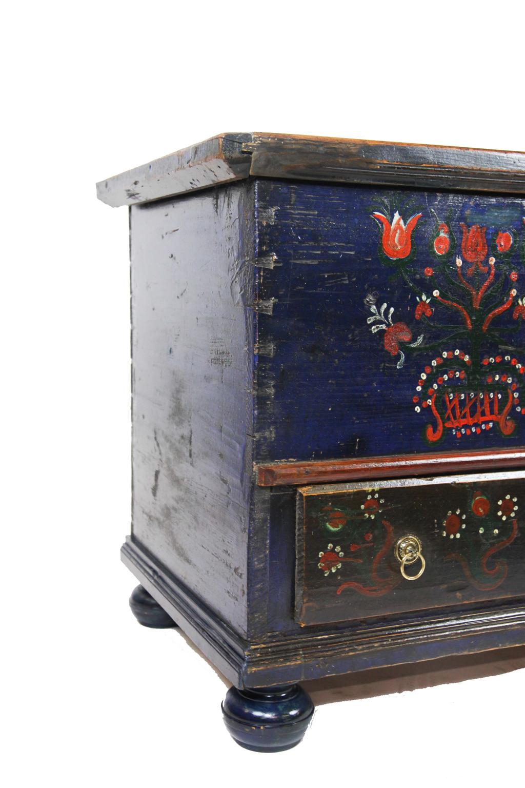 Romanian 19th Century One Drawer Painted Blanket Chest