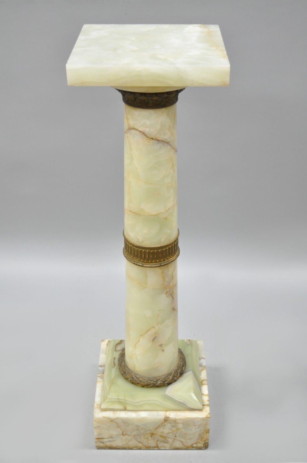 Classical Greek 19th Century Onyx & Bronze Column Statue Pedestal French Empire Style Revolving For Sale