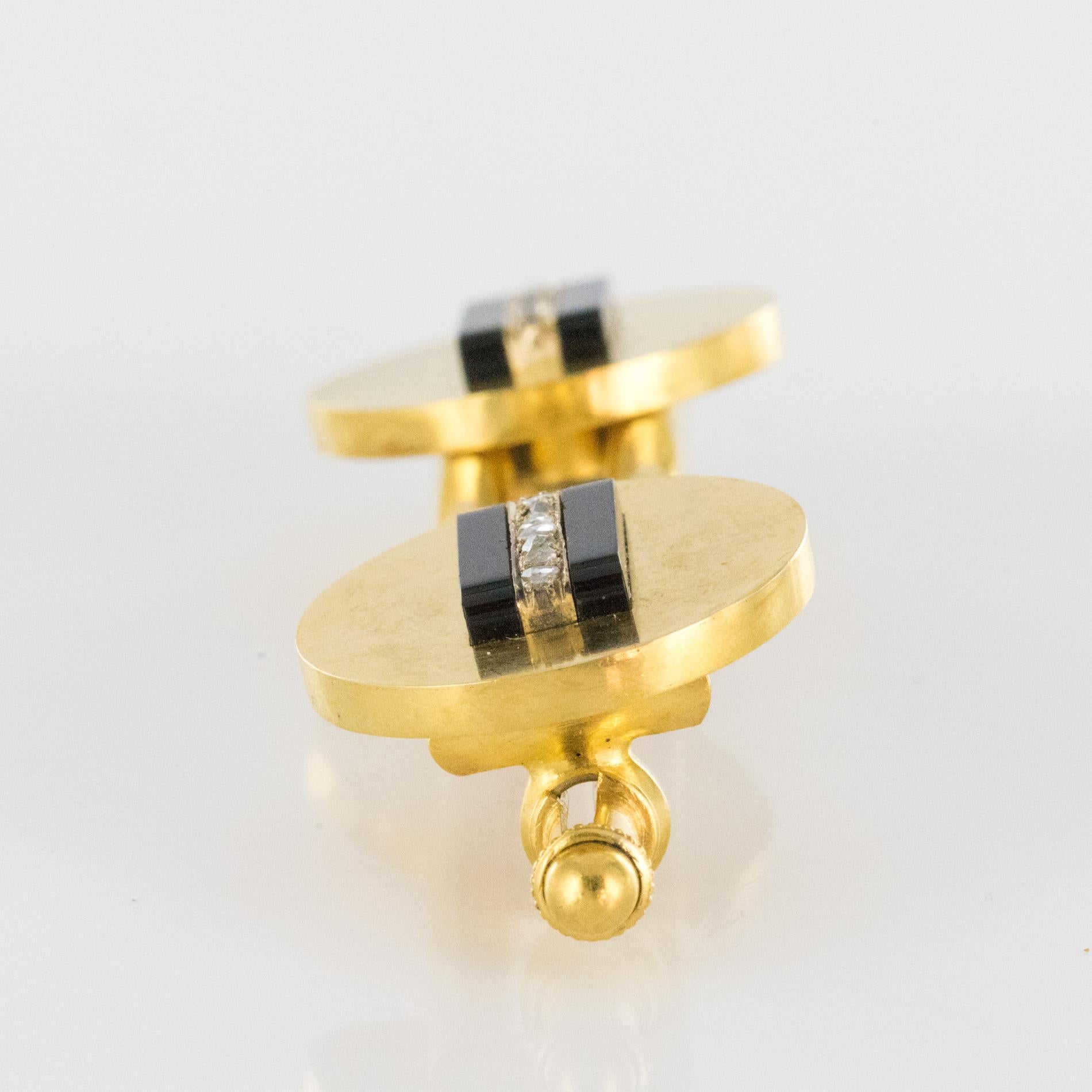 Ensemble broche gilet en or jaune 18 carats avec onyx et diamants, XIXe sicle en vente 4