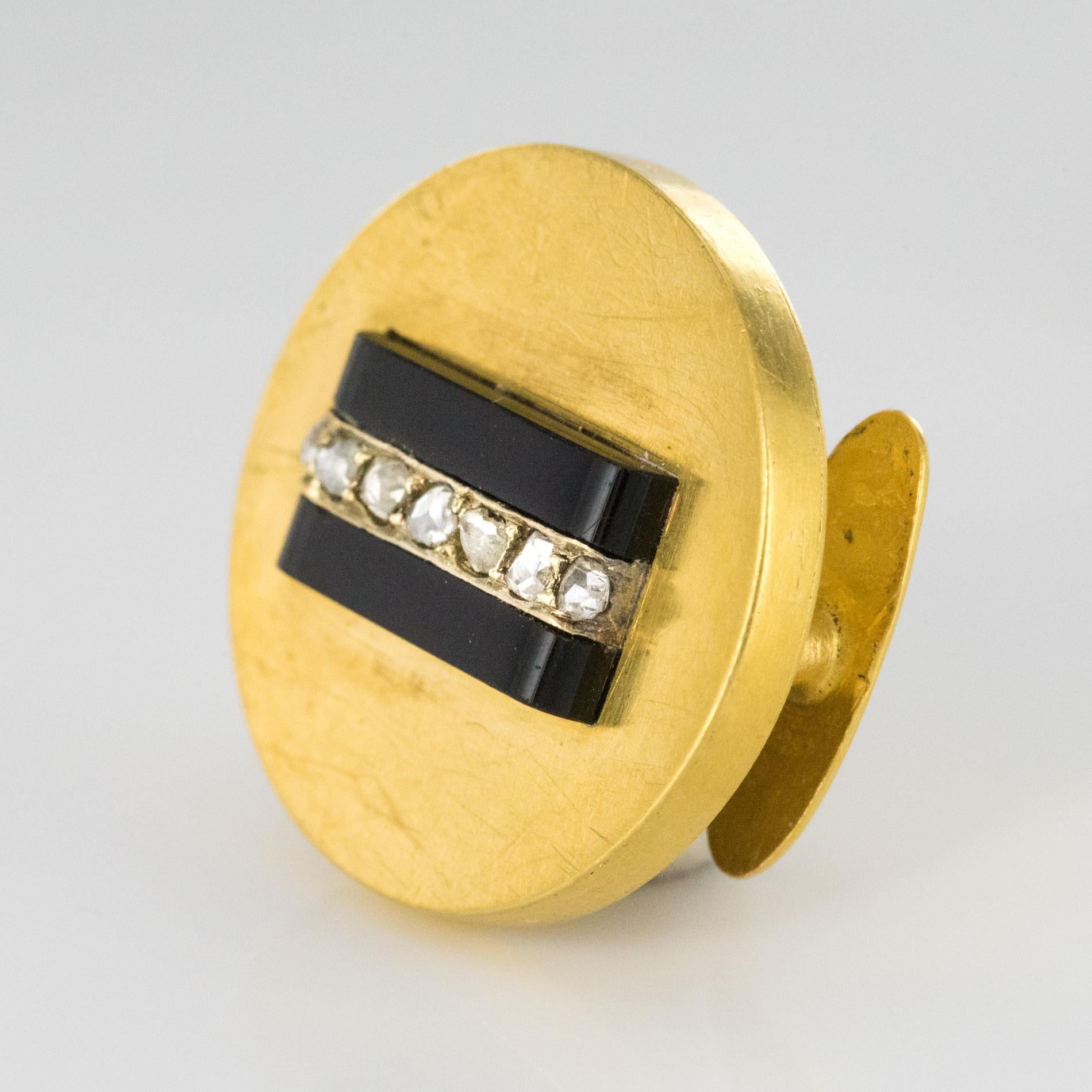 Taille rose Ensemble broche gilet en or jaune 18 carats avec onyx et diamants, XIXe sicle en vente