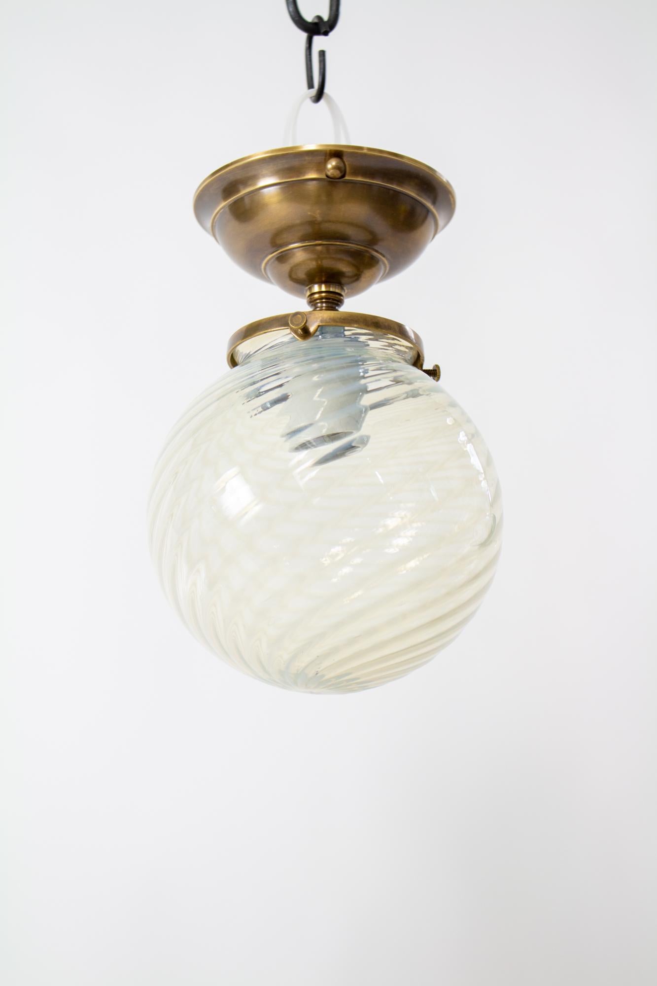 American 19th Century Opalescent Globe Flush Mount Light Fixture