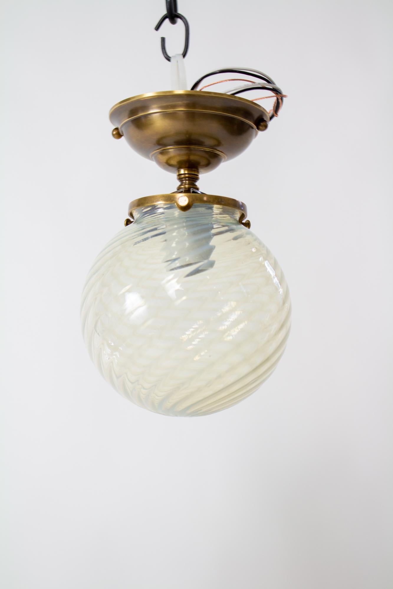 19th Century Opalescent Globe Flush Mount Light Fixture In Good Condition In Canton, MA
