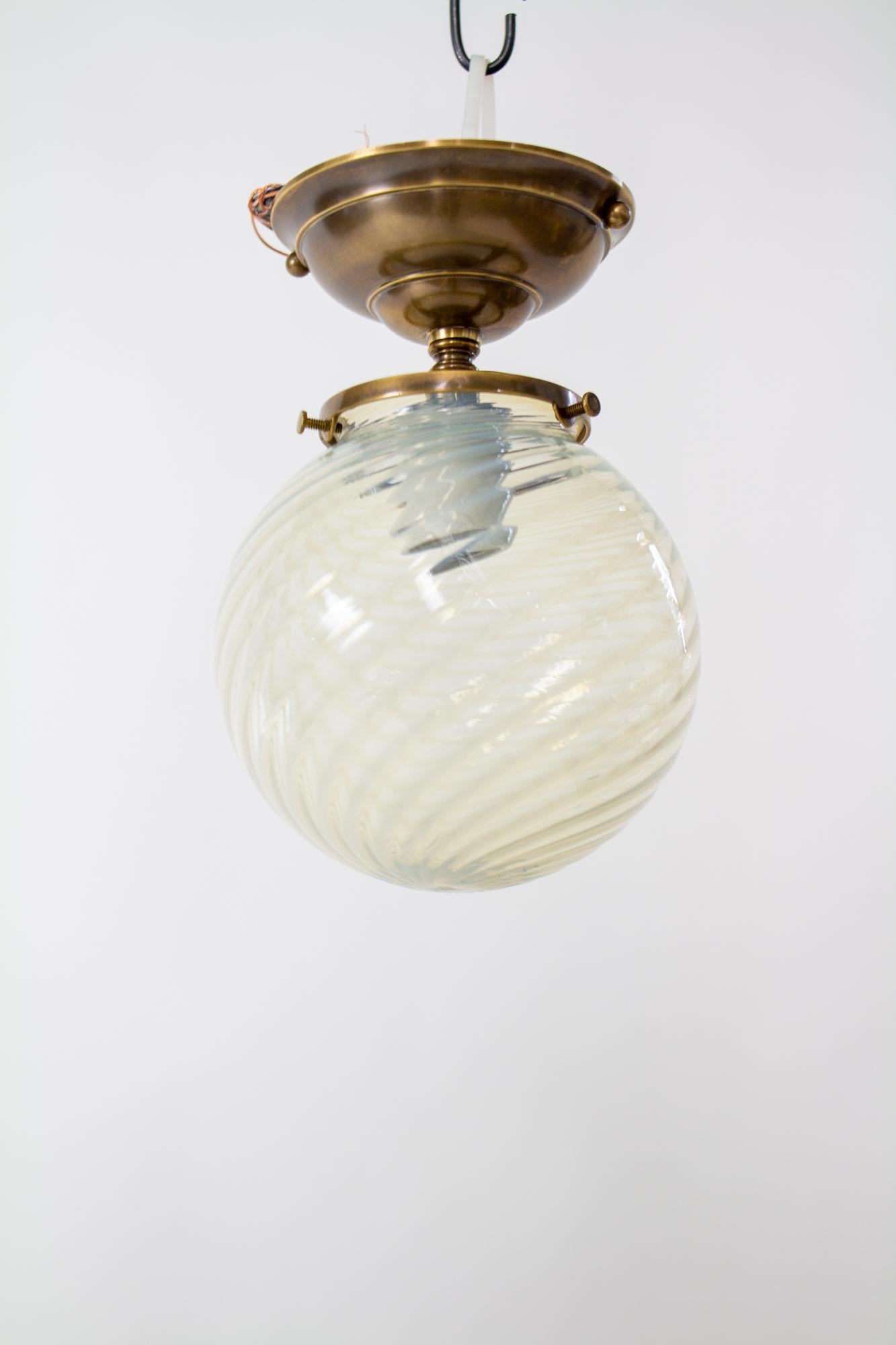 Brass 19th Century Opalescent Globe Flush Mount Light Fixture