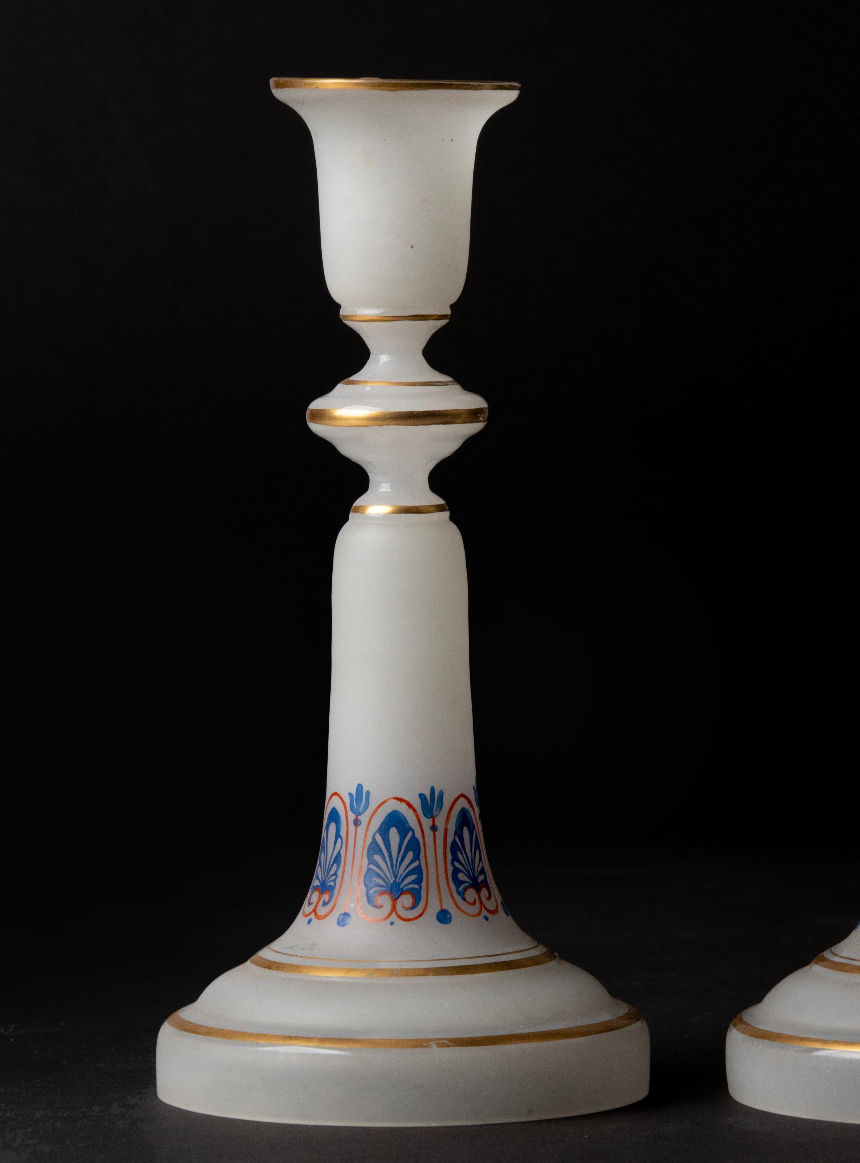 French 19th Century Opaline Glass Candlesticks For Sale