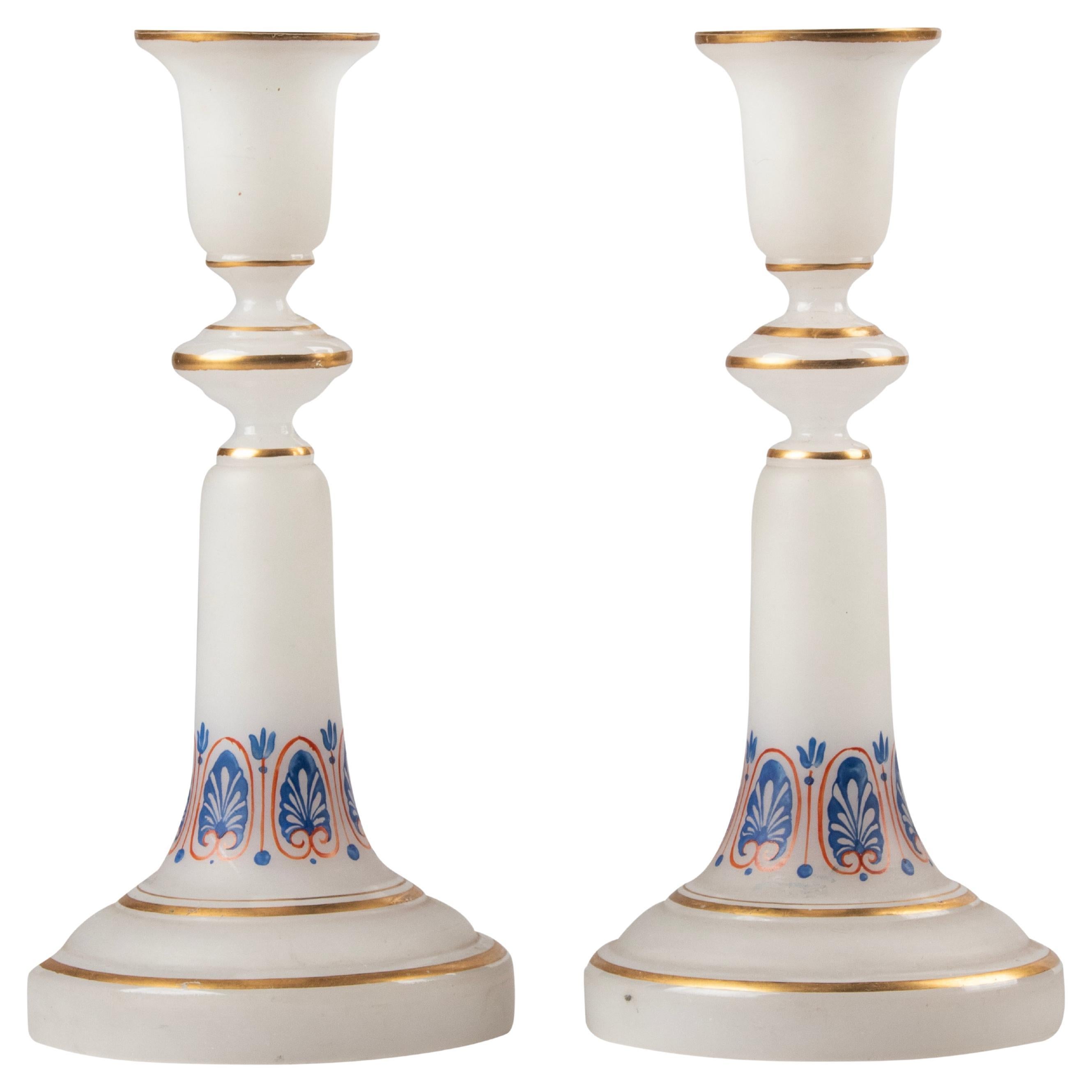 19th Century Opaline Glass Candlesticks For Sale