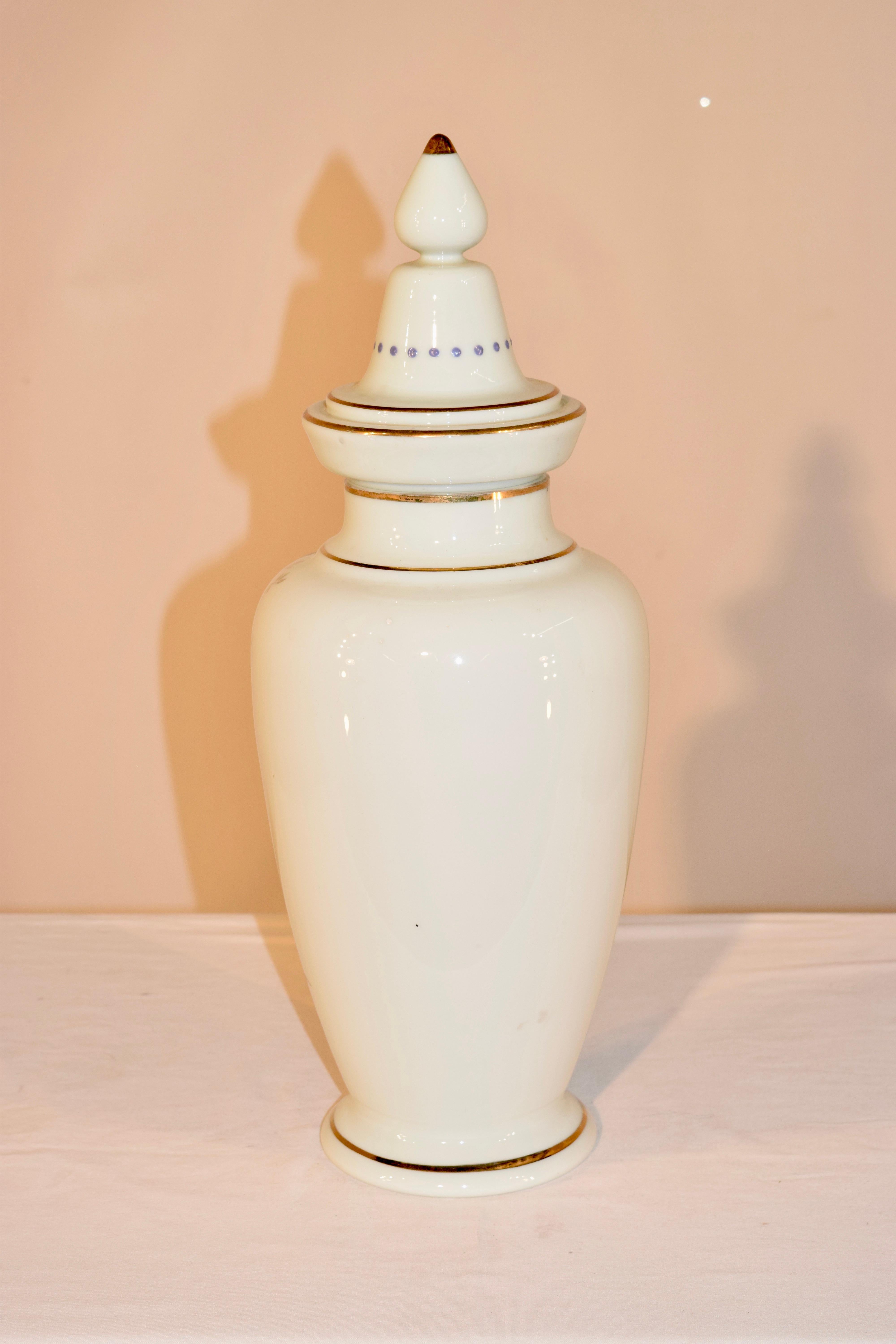 French 19th Century Opaline Glass Lidded Urn For Sale