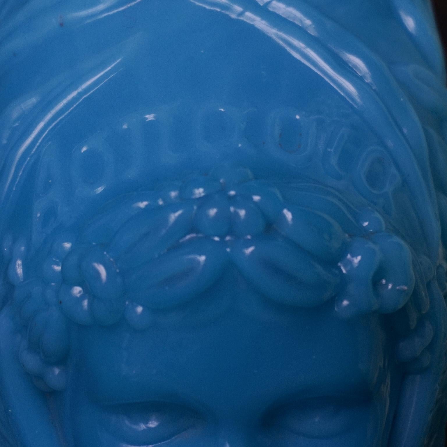 19th Century Opaline 'Milk' Glass Aspasia Salve Liquor Bottles in Blue and Sage For Sale 3